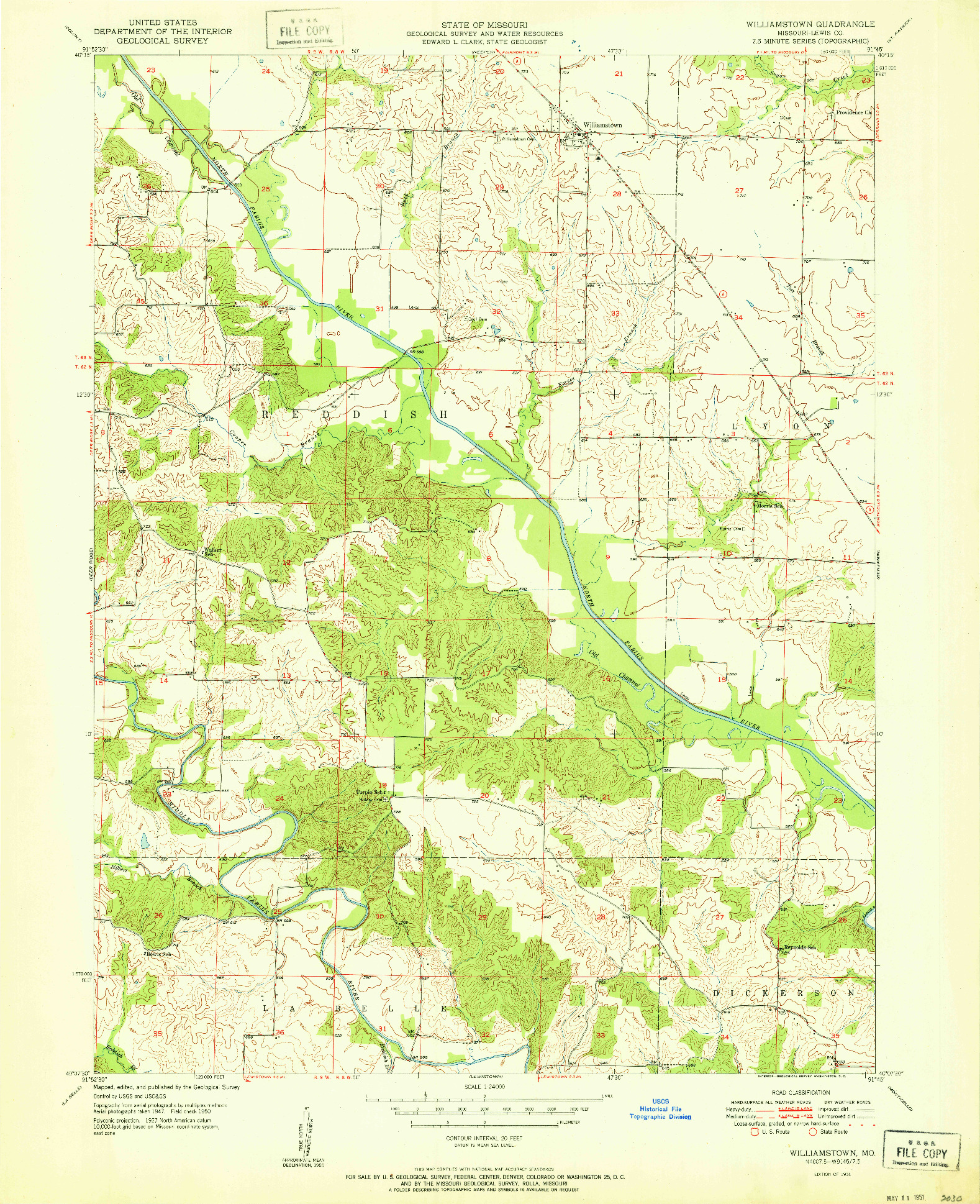 USGS 1:24000-SCALE QUADRANGLE FOR WILLIAMSTOWN, MO 1951