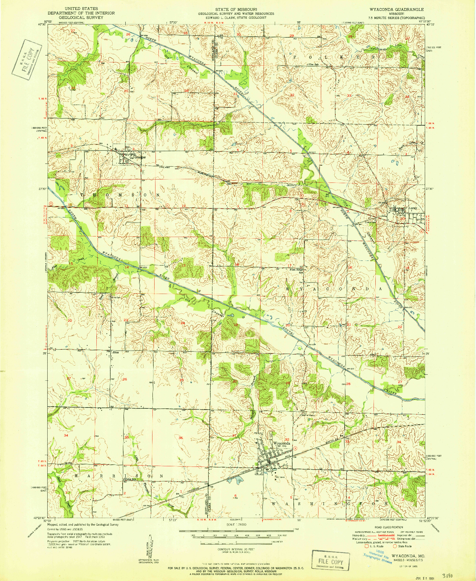 USGS 1:24000-SCALE QUADRANGLE FOR WYACONDA, MO 1951