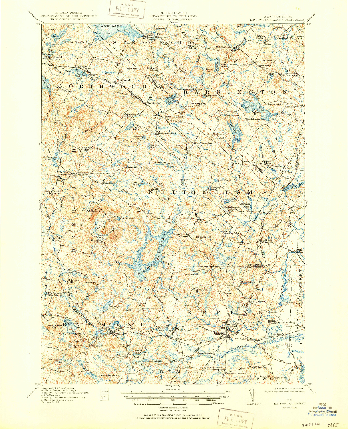 USGS 1:62500-SCALE QUADRANGLE FOR MT. PAWTUCKAWAY, NH 1919