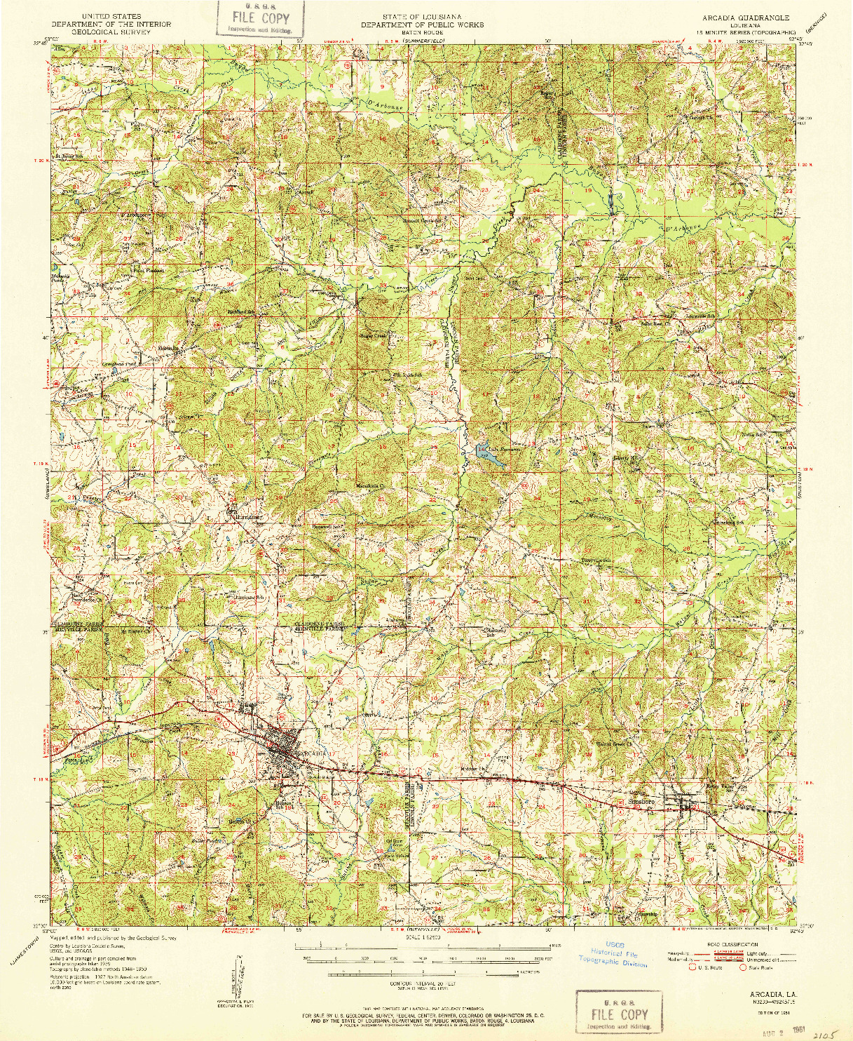 USGS 1:62500-SCALE QUADRANGLE FOR ARCADIA, LA 1951
