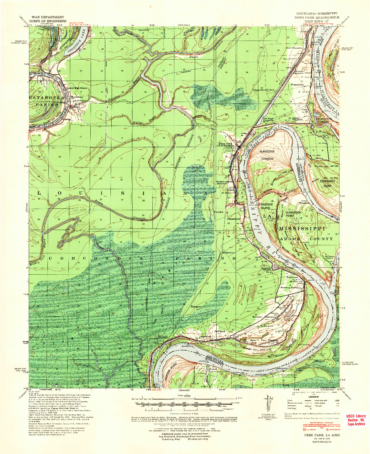 USGS 1:62500-SCALE QUADRANGLE FOR DEER PARK, LA 1939