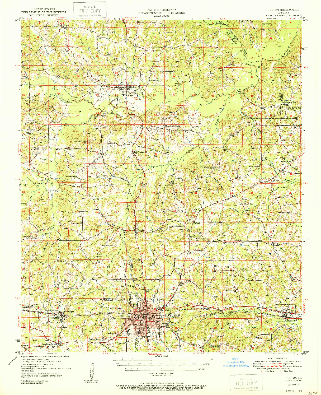 USGS 1:62500-SCALE QUADRANGLE FOR RUSTON, LA 1951