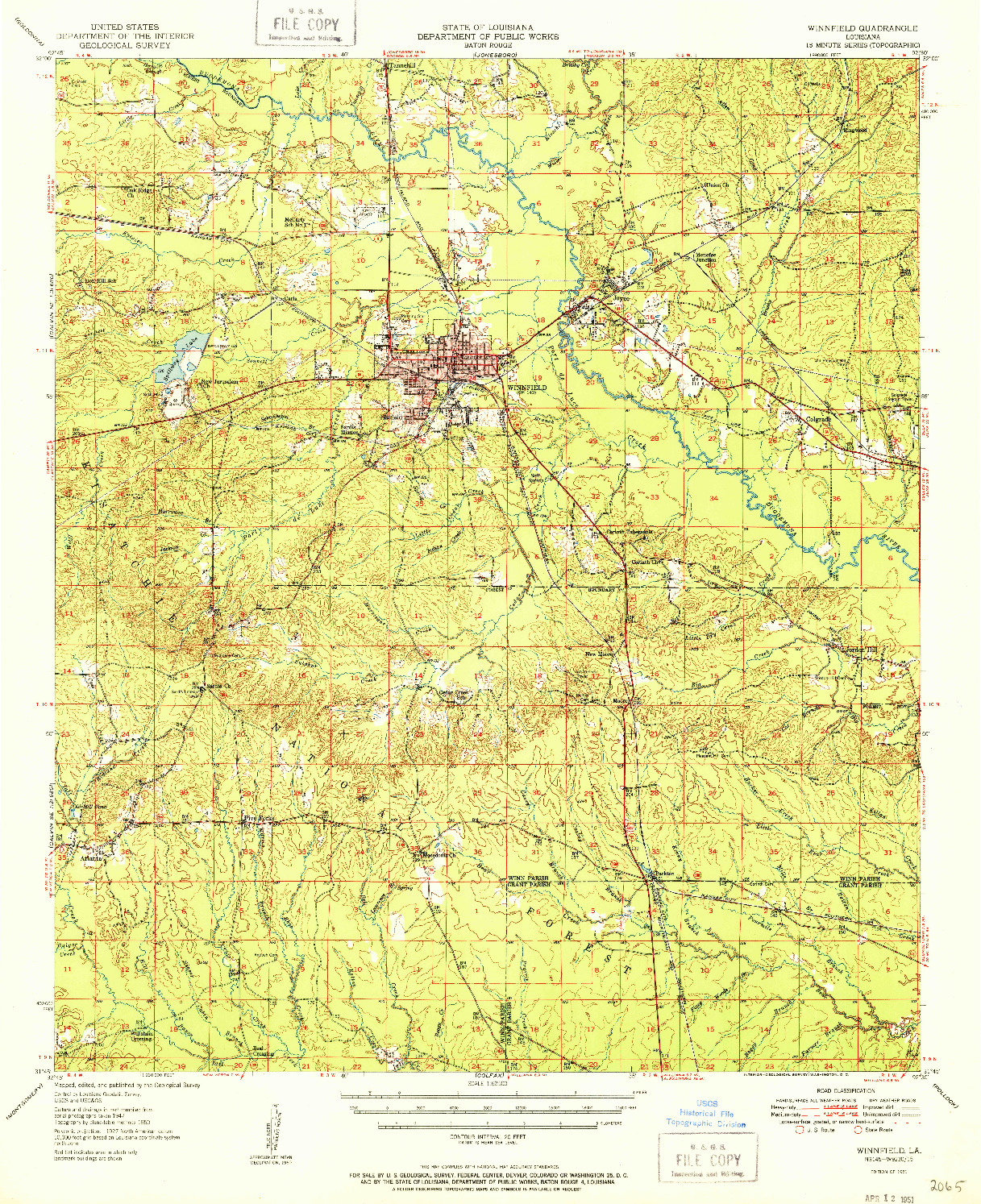 USGS 1:62500-SCALE QUADRANGLE FOR WINNFIELD, LA 1951