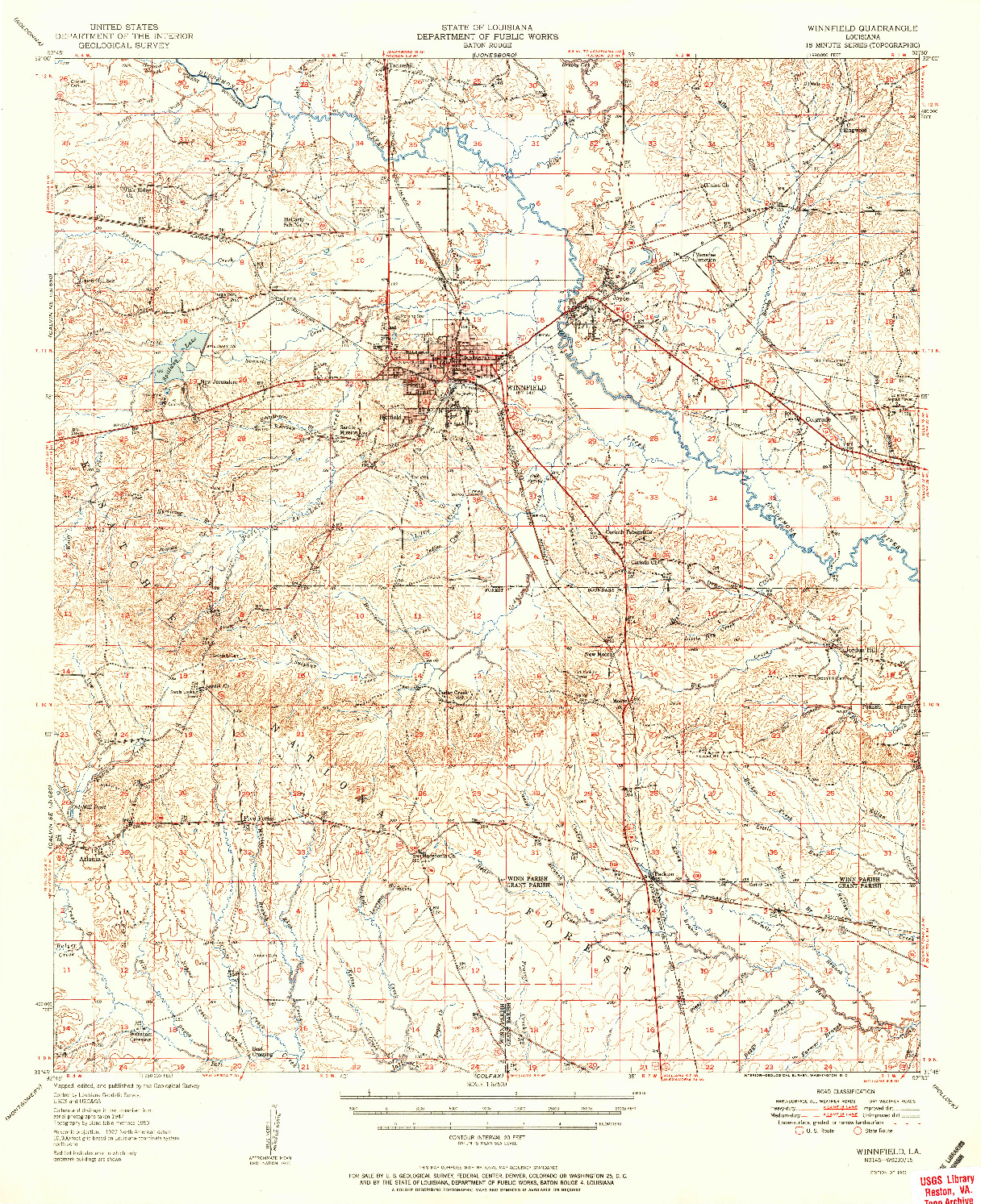 USGS 1:62500-SCALE QUADRANGLE FOR WINNFIELD, LA 1951