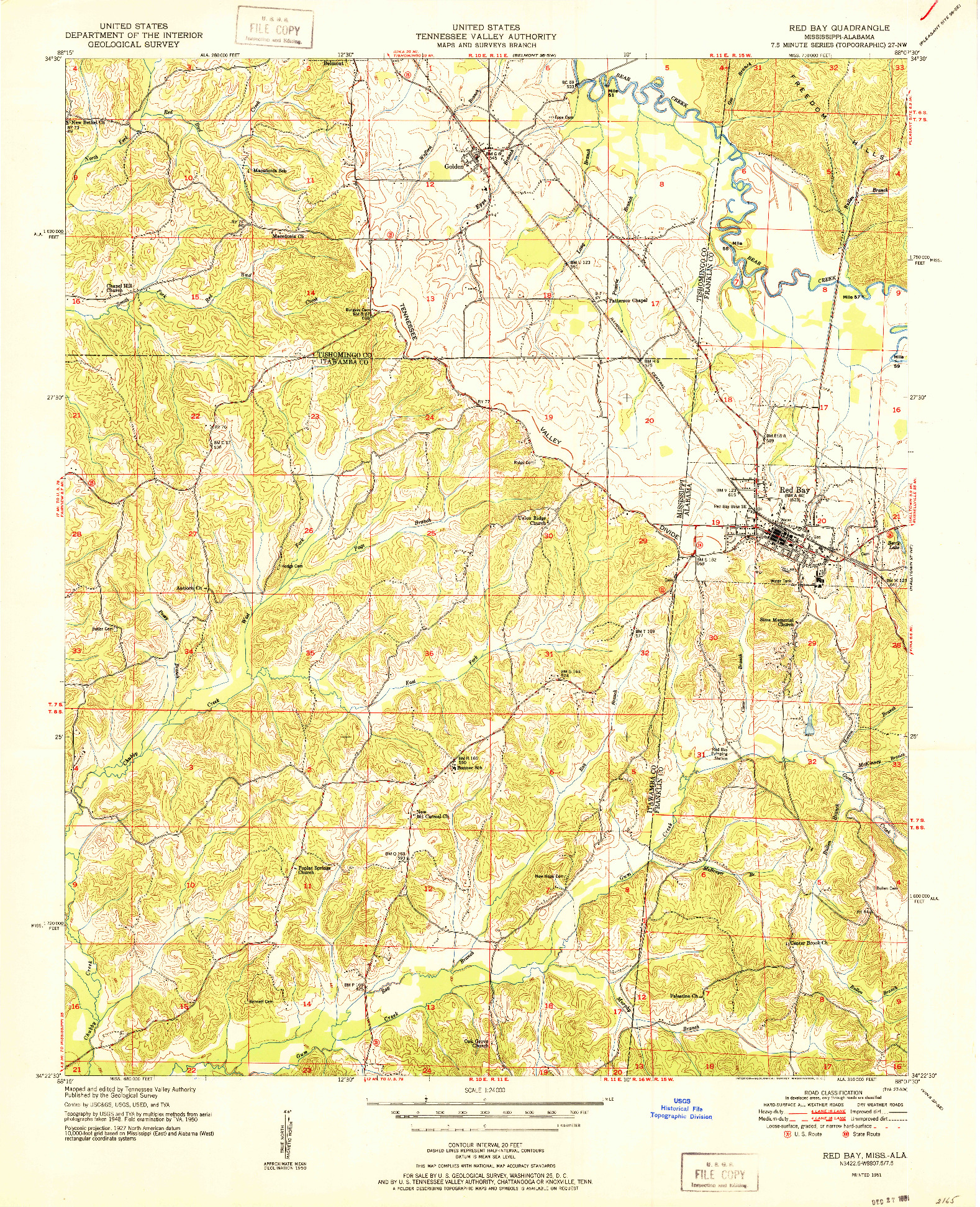 USGS 1:24000-SCALE QUADRANGLE FOR RED BAY, MS 1951