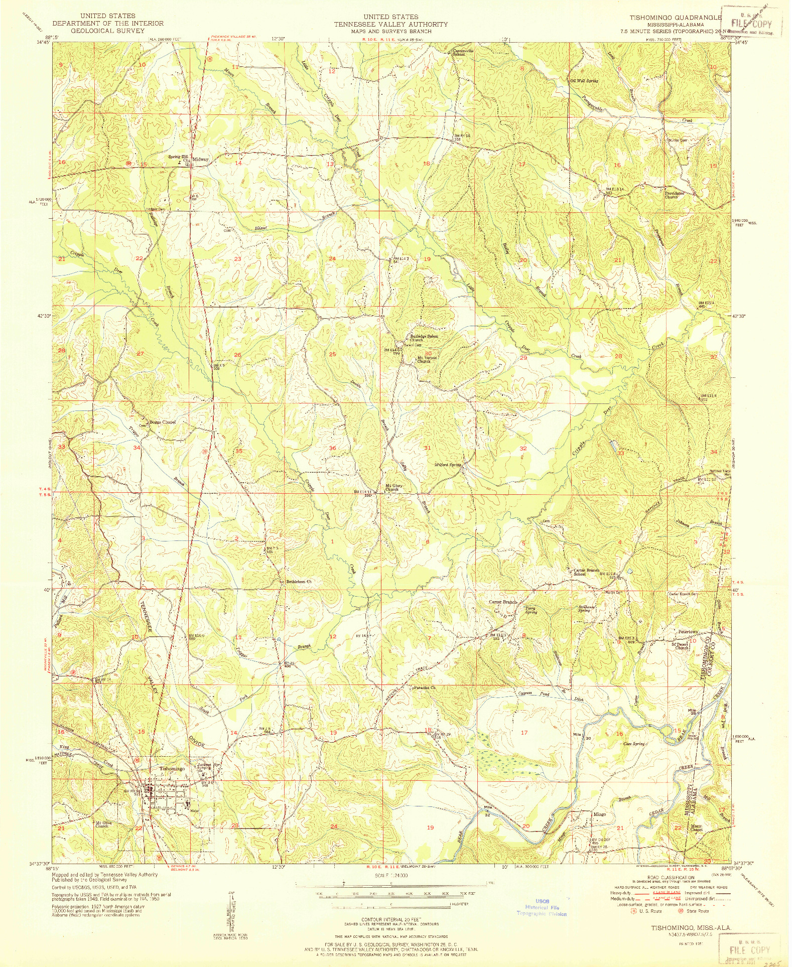 USGS 1:24000-SCALE QUADRANGLE FOR TISHOMINGO, MS 1951