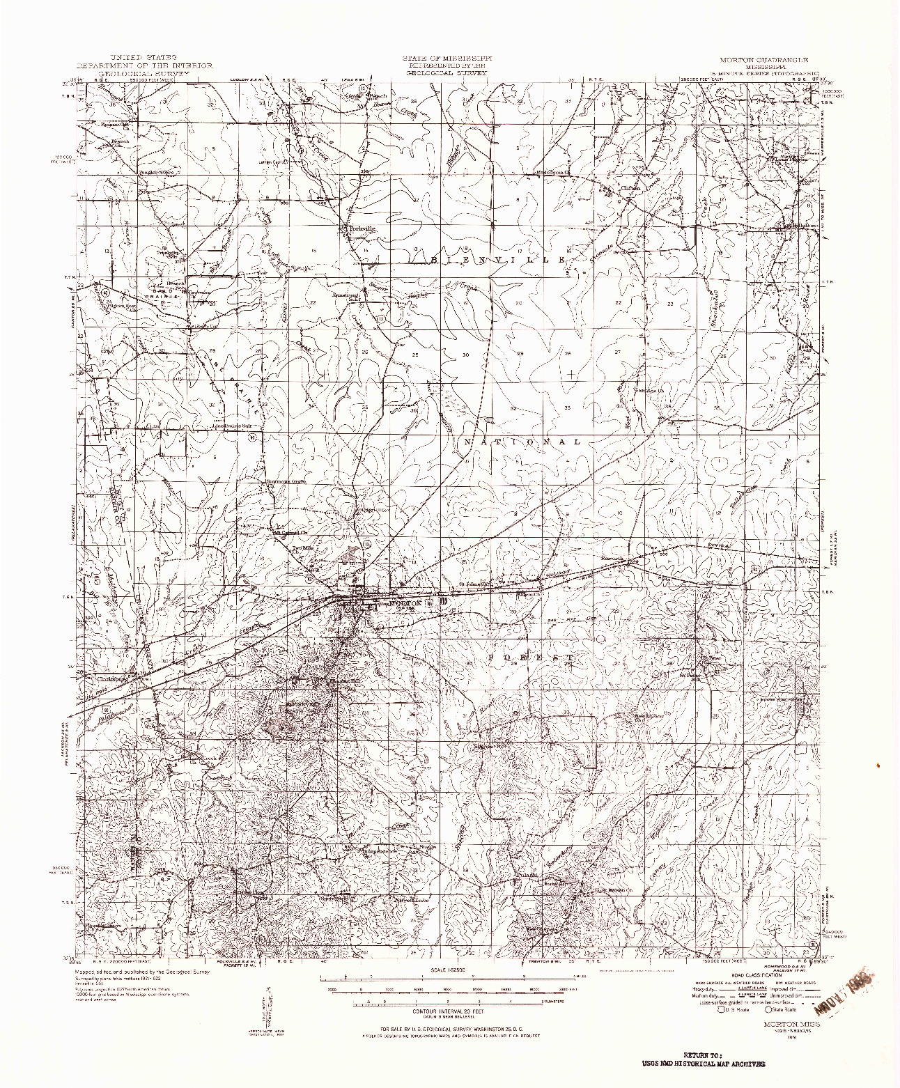 USGS 1:62500-SCALE QUADRANGLE FOR MORTON, MS 1951
