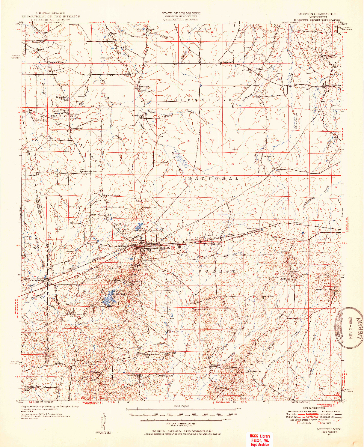 USGS 1:62500-SCALE QUADRANGLE FOR MORTON, MS 1951