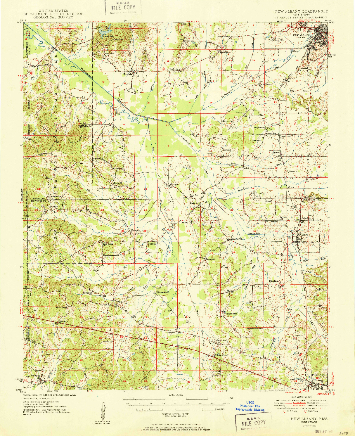 USGS 1:62500-SCALE QUADRANGLE FOR NEW ALBANY, MS 1951