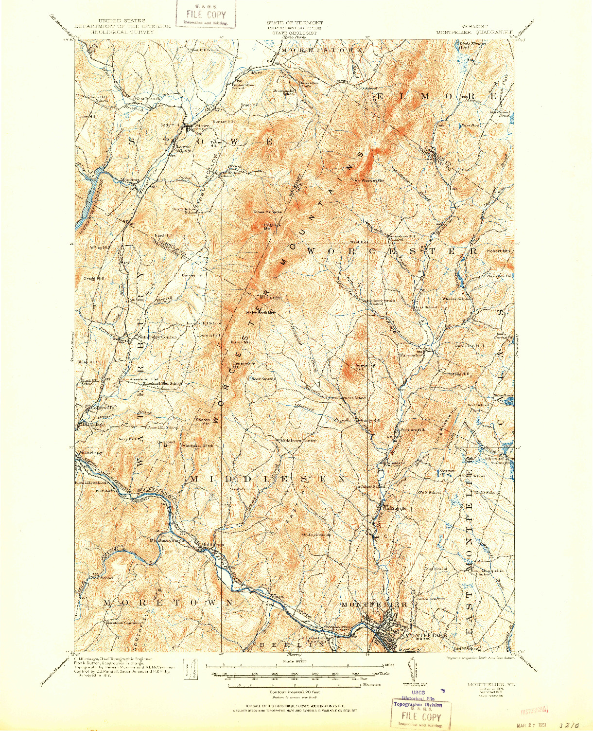 USGS 1:62500-SCALE QUADRANGLE FOR MONTPELIER, VT 1921