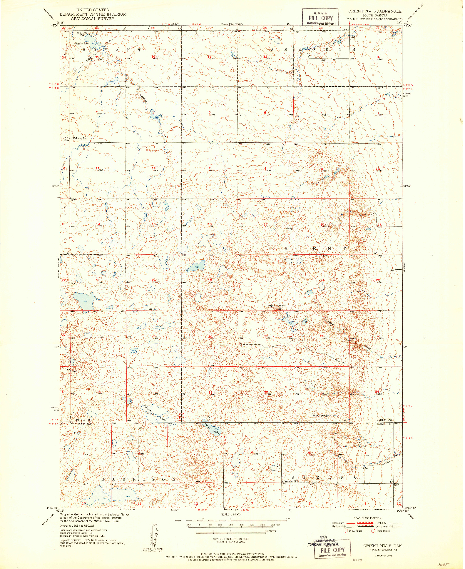 USGS 1:24000-SCALE QUADRANGLE FOR ORIENT NW, SD 1951