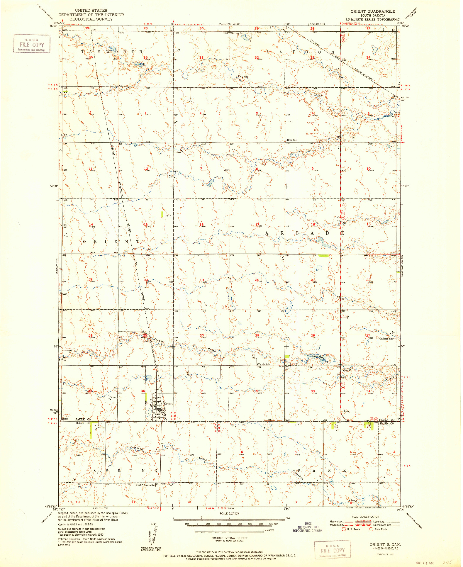 USGS 1:24000-SCALE QUADRANGLE FOR ORIENT, SD 1951