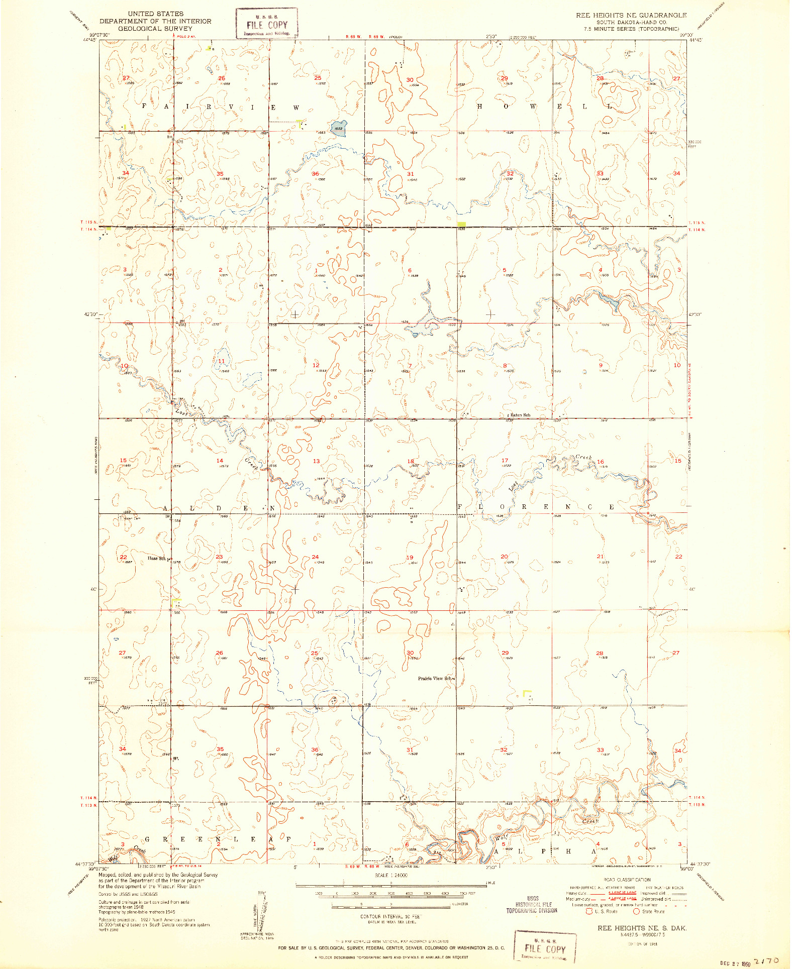 USGS 1:24000-SCALE QUADRANGLE FOR REE HEIGHTS NE, SD 1951