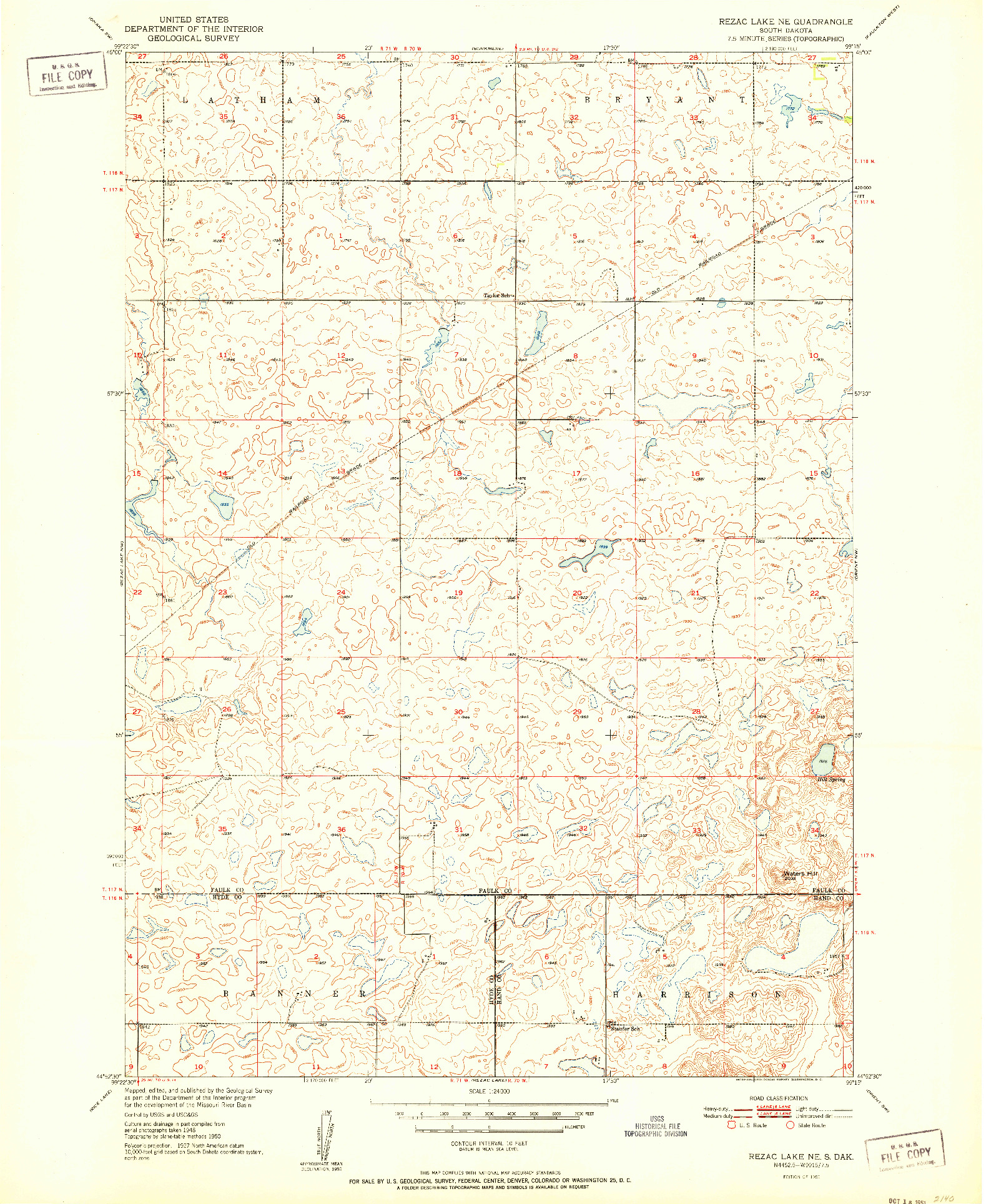 USGS 1:24000-SCALE QUADRANGLE FOR REZAC LAKE NE, SD 1951