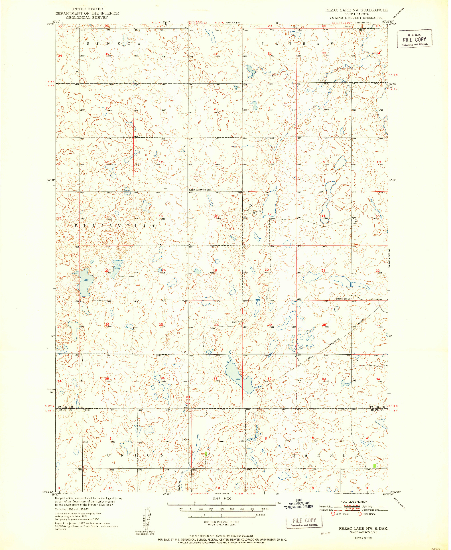 USGS 1:24000-SCALE QUADRANGLE FOR REZAC LAKE NW, SD 1951