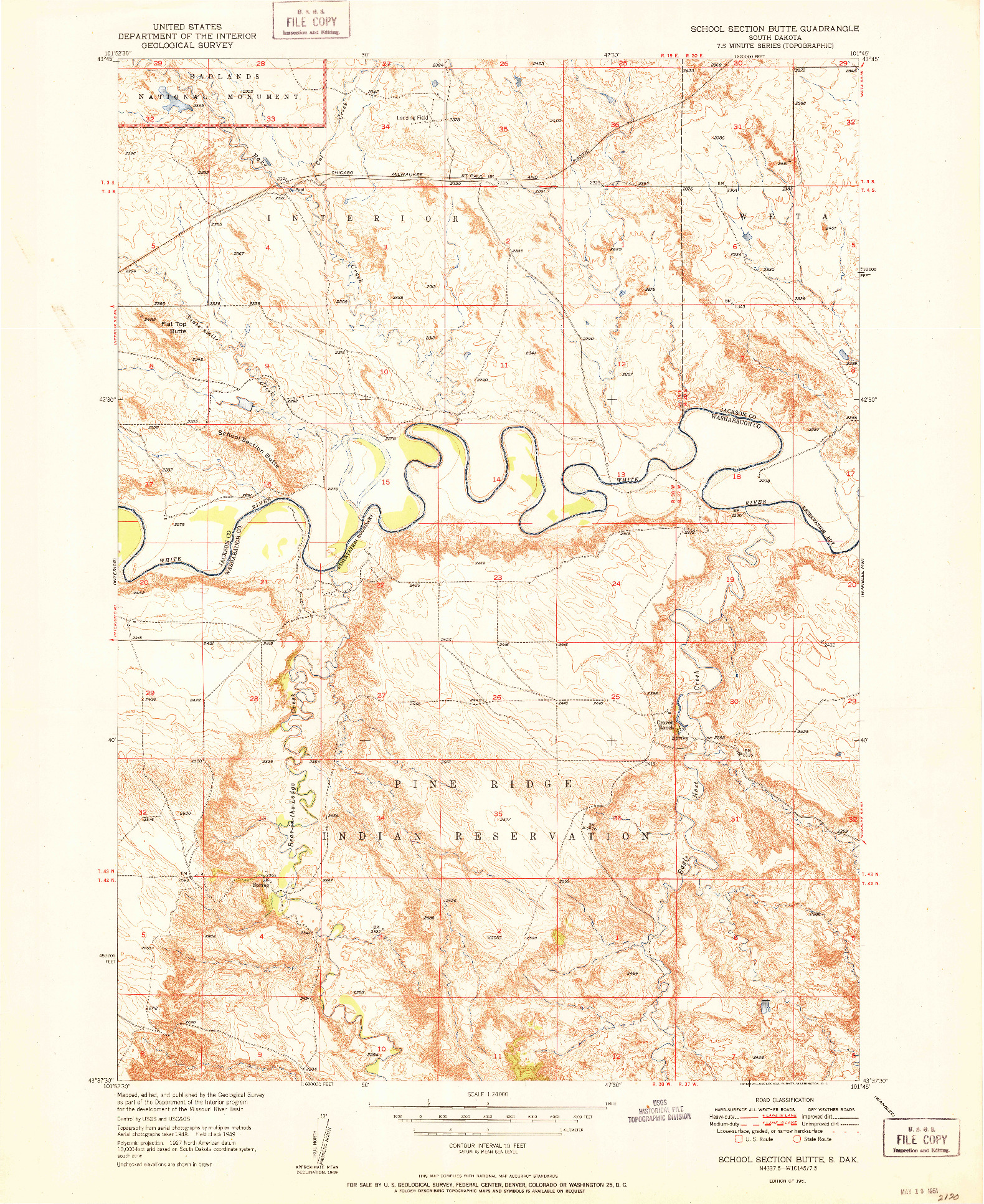 USGS 1:24000-SCALE QUADRANGLE FOR SCHOOL SECTION BUTTE, SD 1951