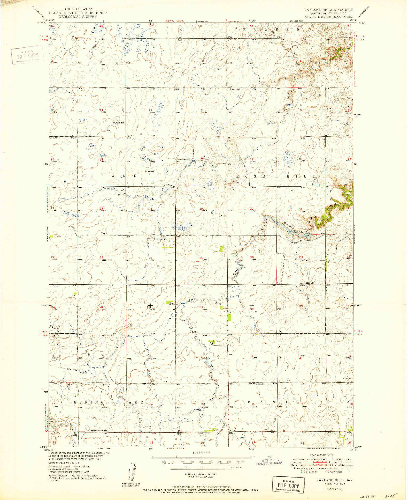 USGS 1:24000-SCALE QUADRANGLE FOR VAYLAND SE, SD 1951