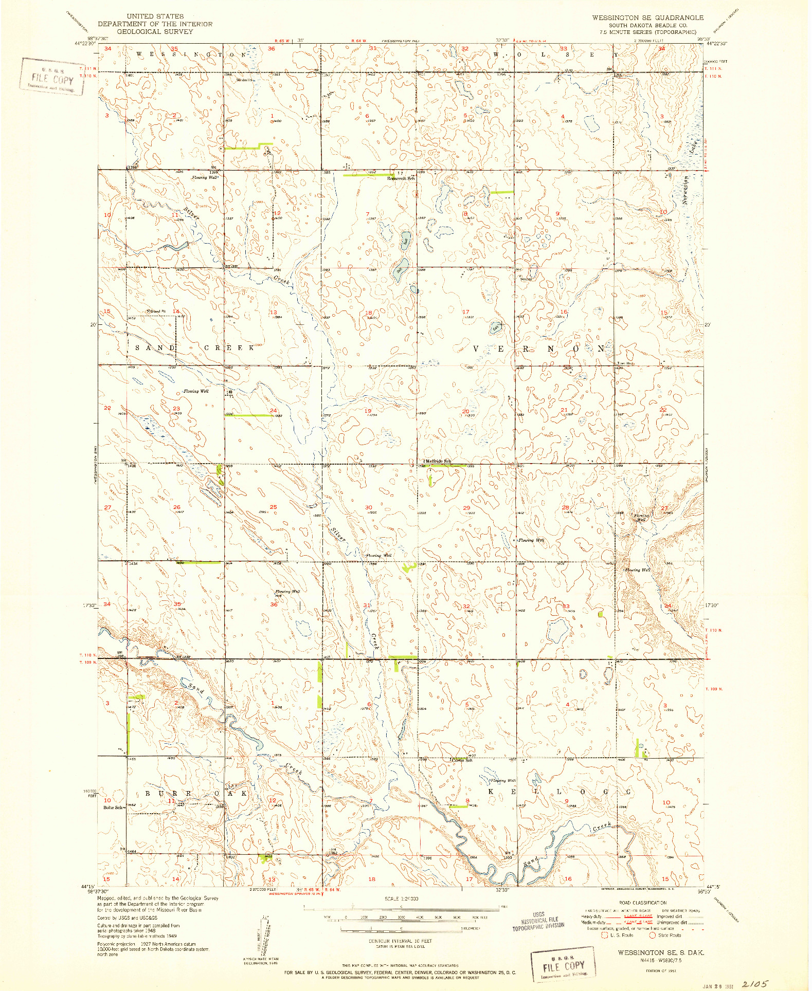 USGS 1:24000-SCALE QUADRANGLE FOR WESSINGTON SE, SD 1951