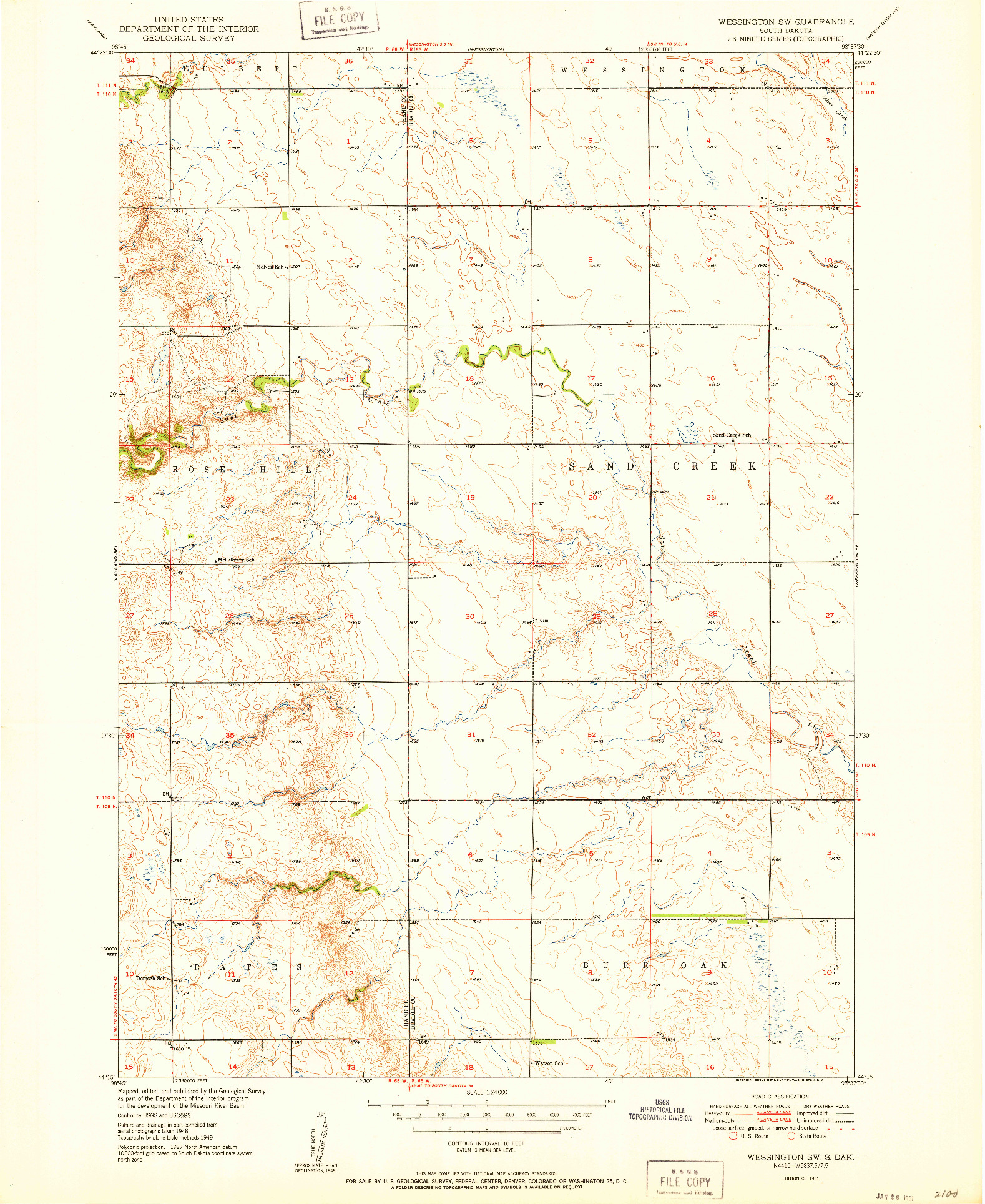USGS 1:24000-SCALE QUADRANGLE FOR WESSINGTON SW, SD 1951