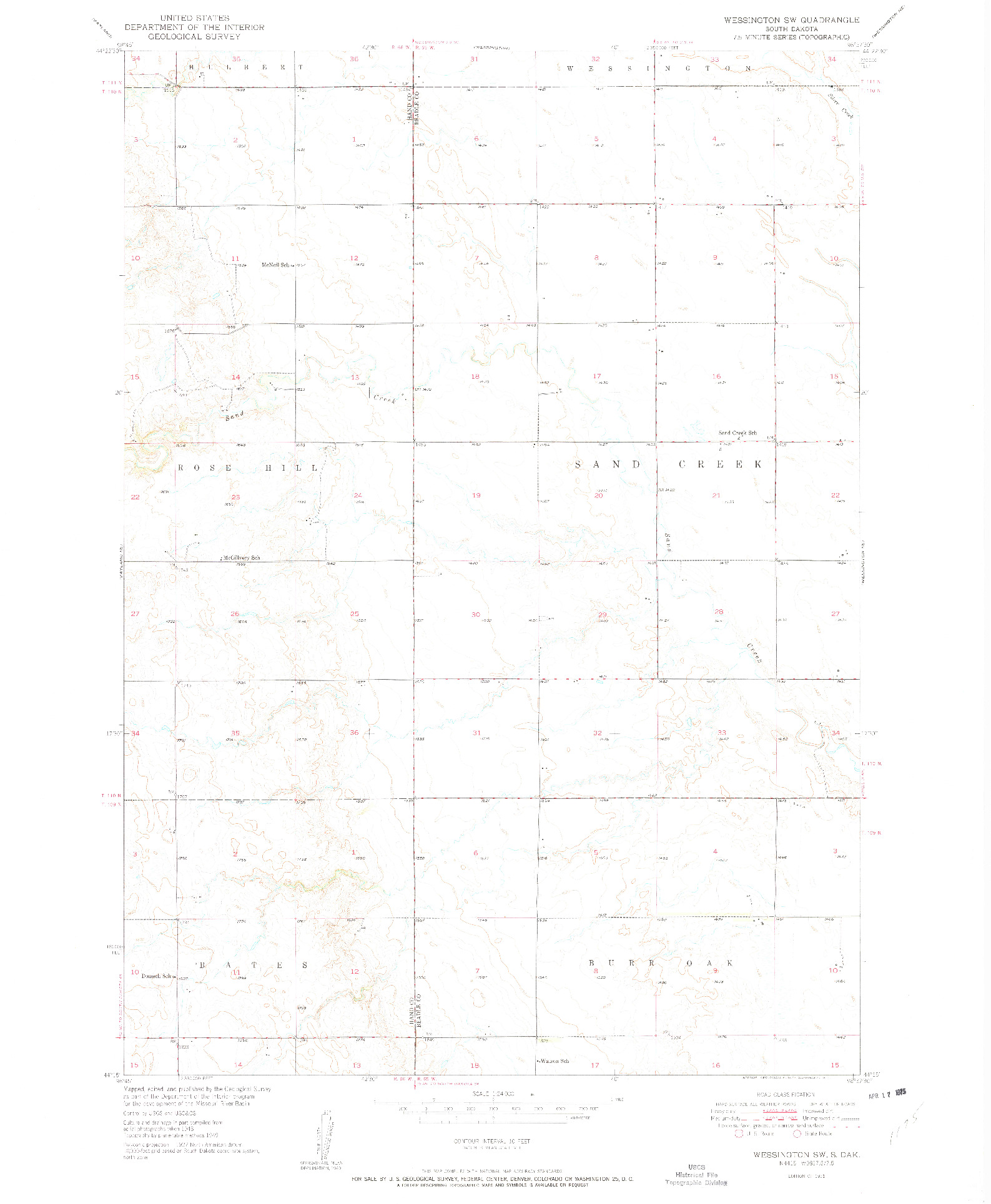 USGS 1:24000-SCALE QUADRANGLE FOR WESSINGTON SW, SD 1951