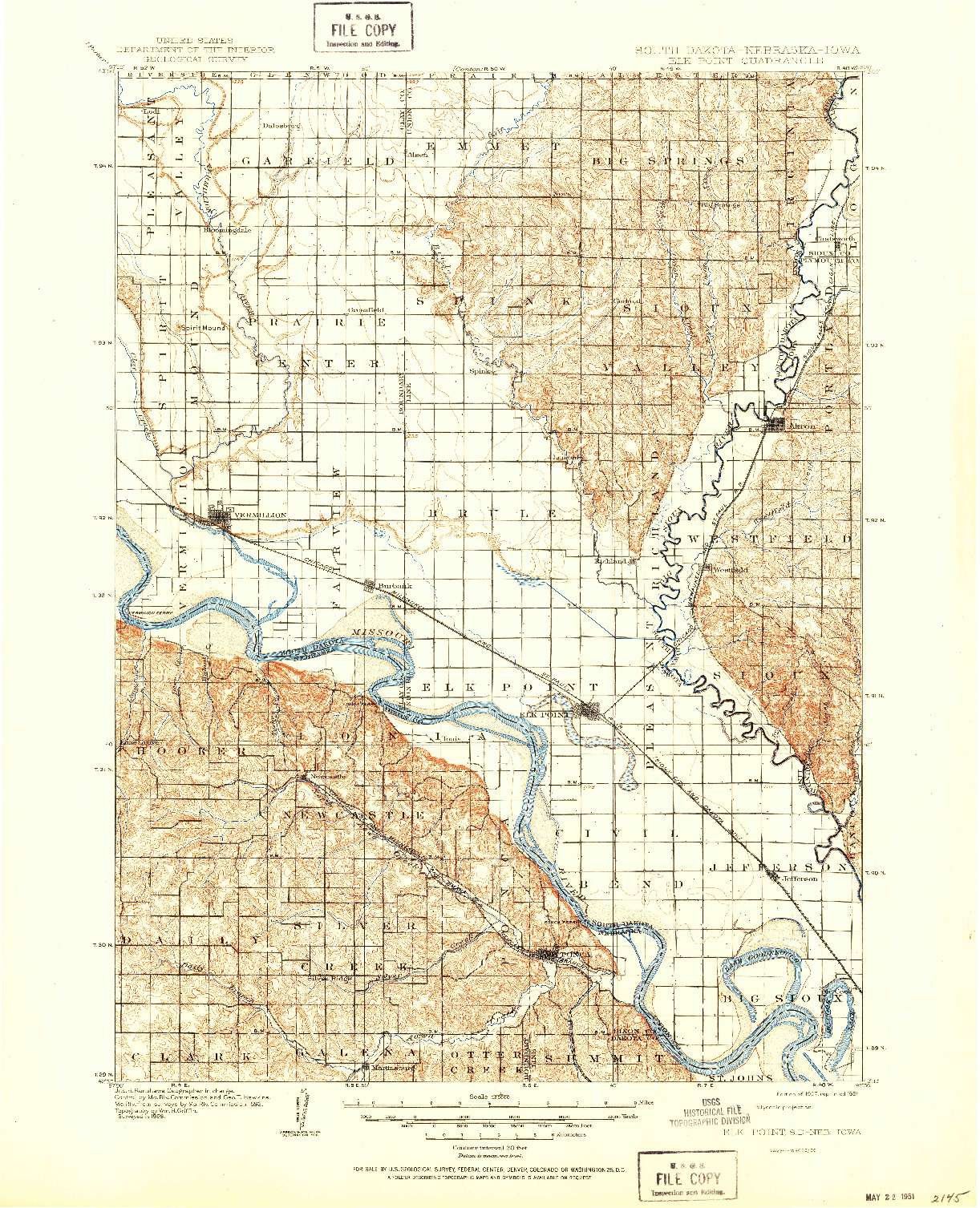 USGS 1:125000-SCALE QUADRANGLE FOR ELK POINT, SD 1907