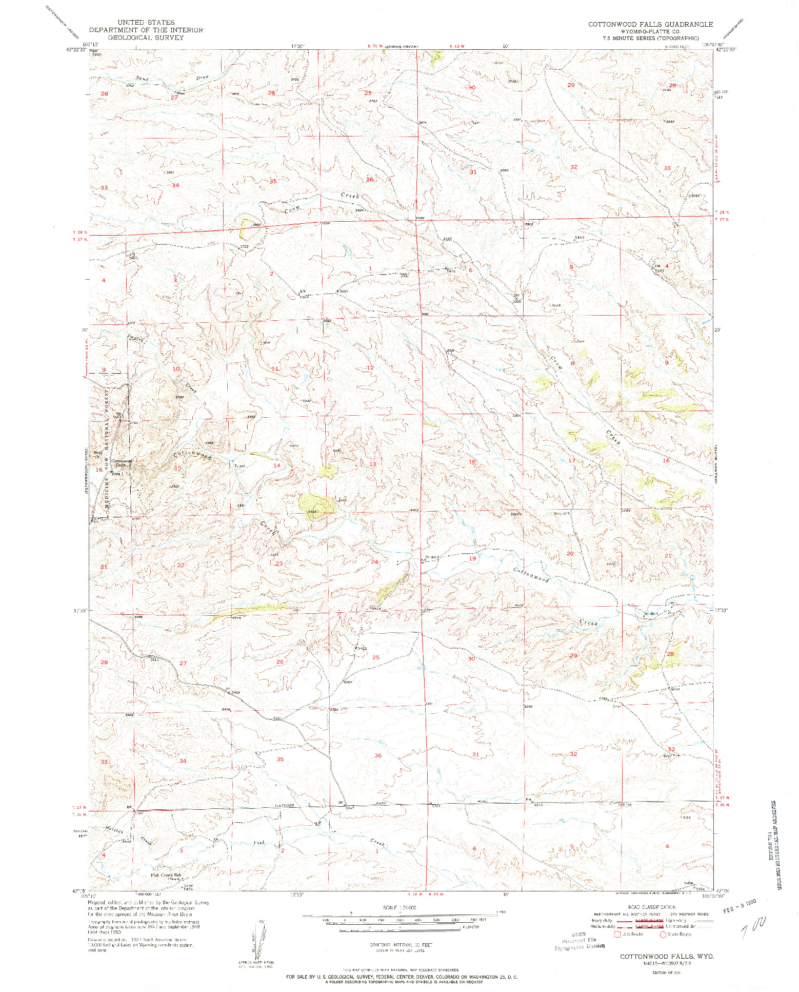 USGS 1:24000-SCALE QUADRANGLE FOR COTTONWOOD FALLS, WY 1951