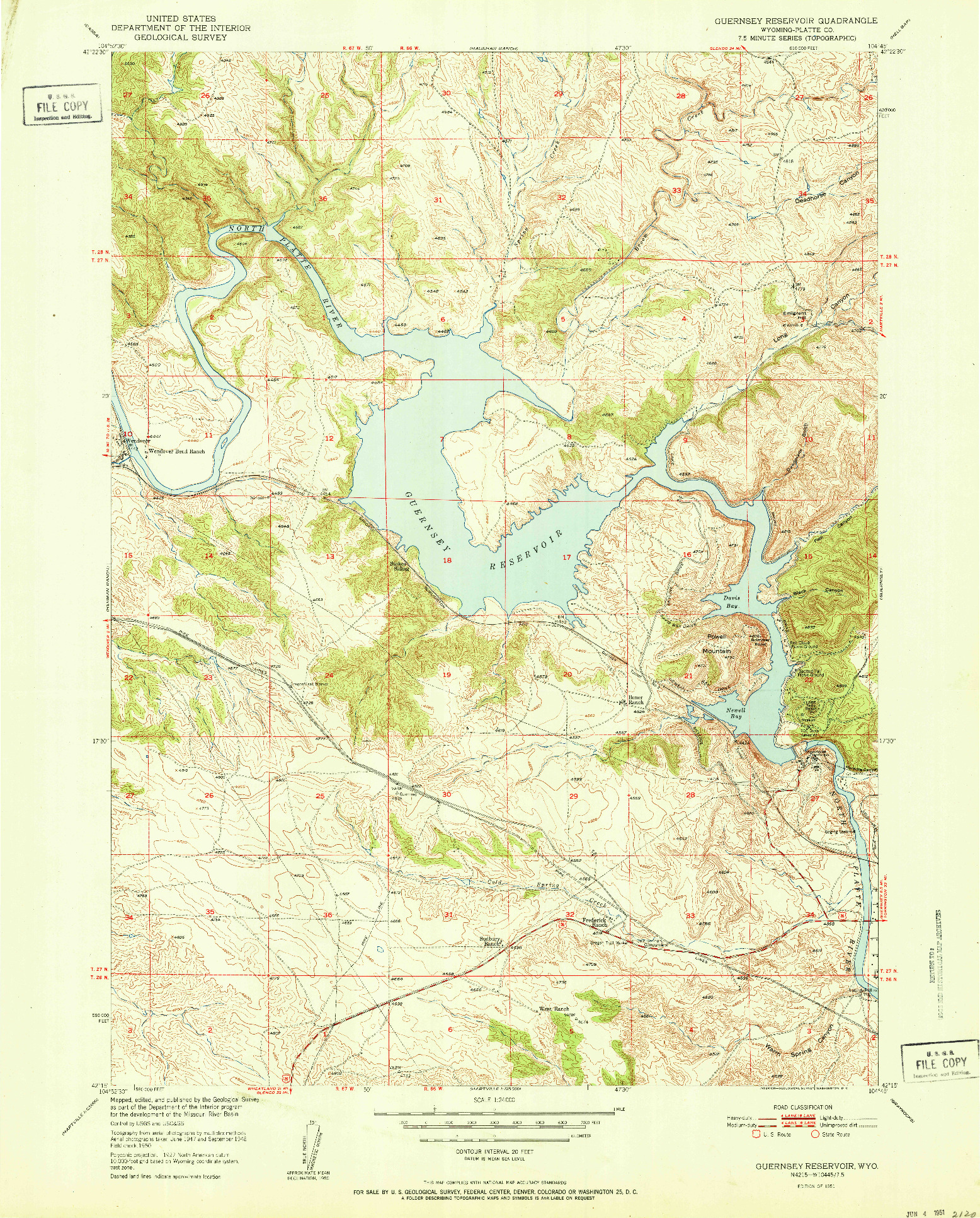 USGS 1:24000-SCALE QUADRANGLE FOR GUERNSEY RESERVOIR, WY 1951