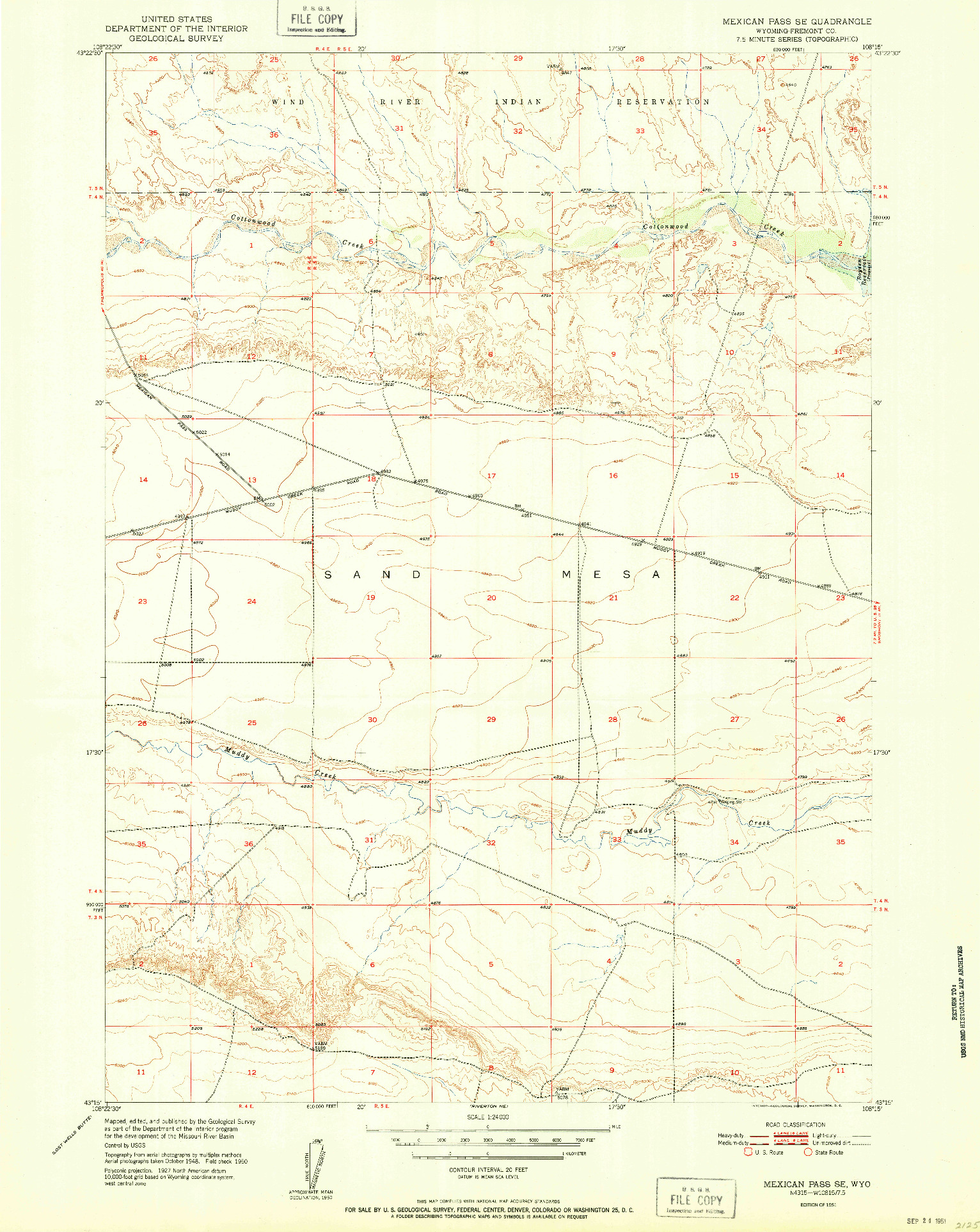 USGS 1:24000-SCALE QUADRANGLE FOR MEXICAN PASS SE, WY 1951