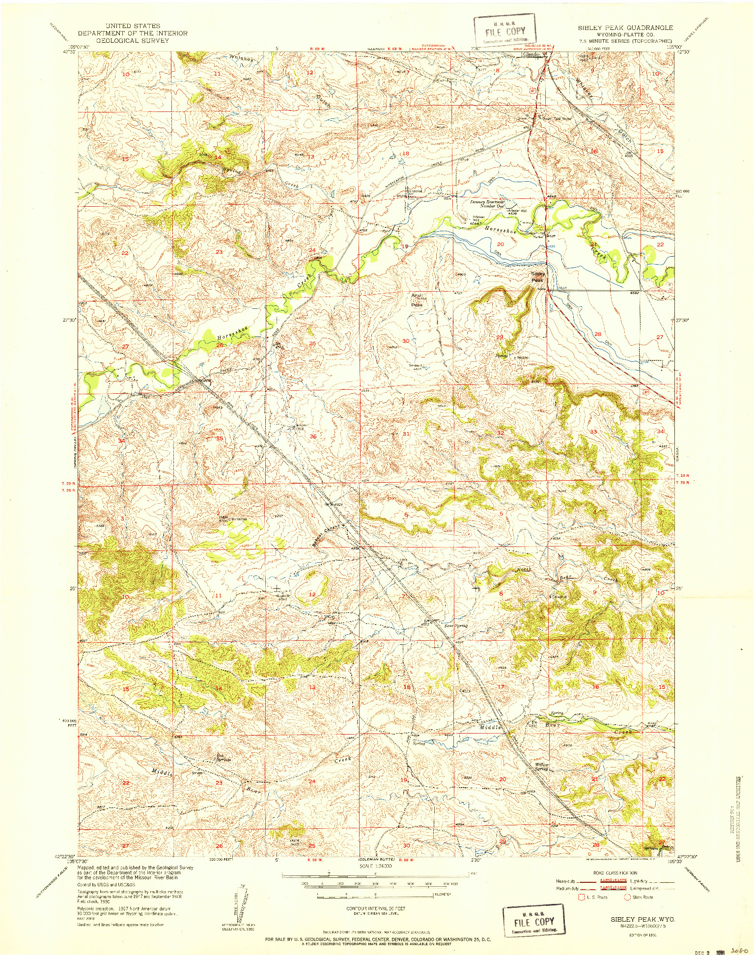 USGS 1:24000-SCALE QUADRANGLE FOR SIBLEY PEAK, WY 1951