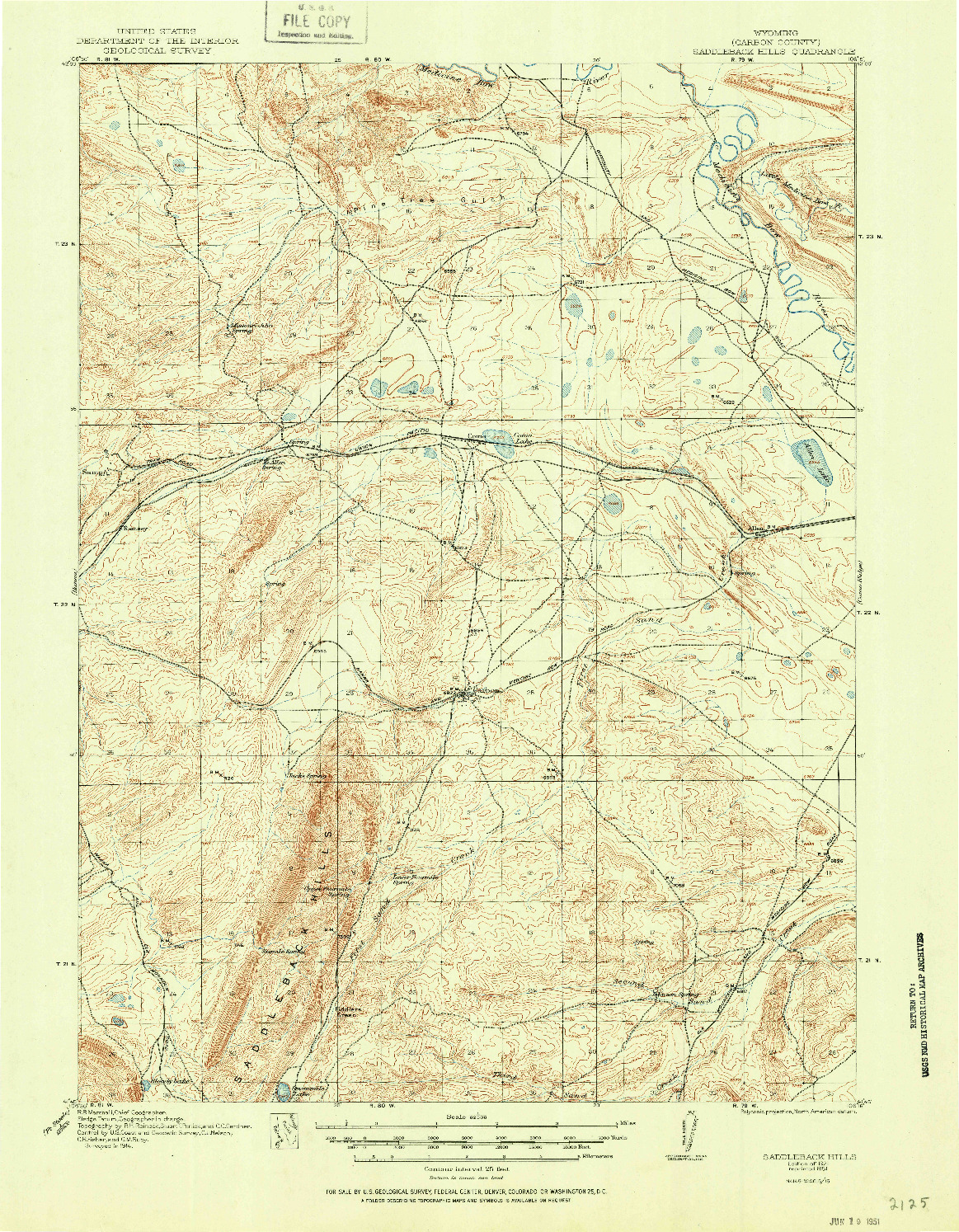 USGS 1:62500-SCALE QUADRANGLE FOR SADDLEBACK HILLS, WY 1921