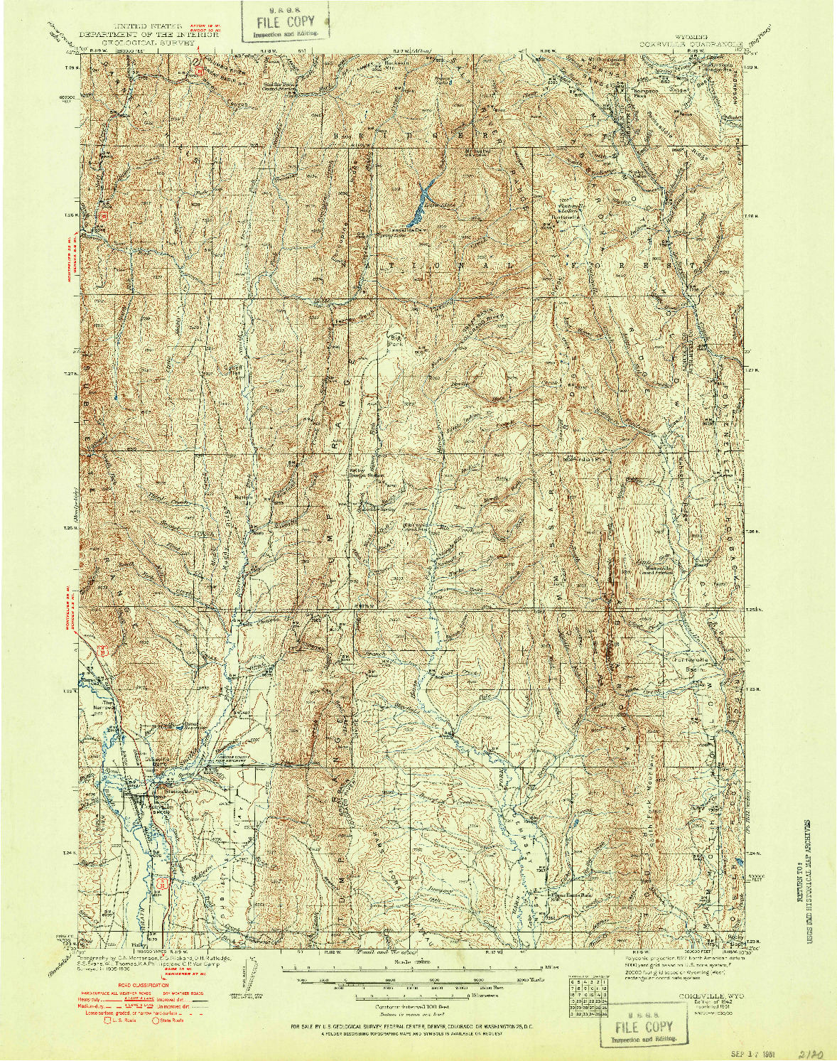 USGS 1:125000-SCALE QUADRANGLE FOR COKEVILLE, WY 1942