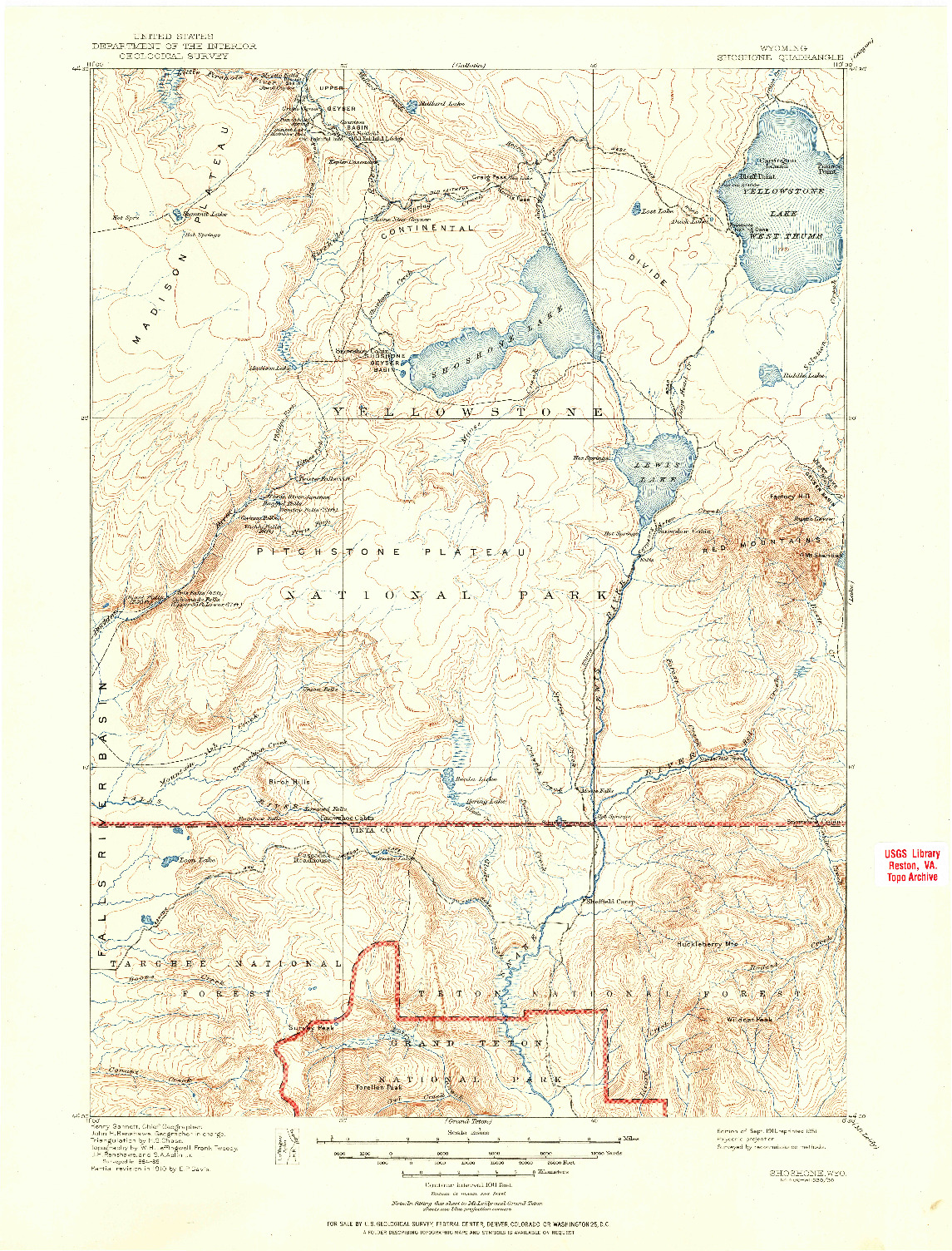 USGS 1:125000-SCALE QUADRANGLE FOR SHOSHONE, WY 1911