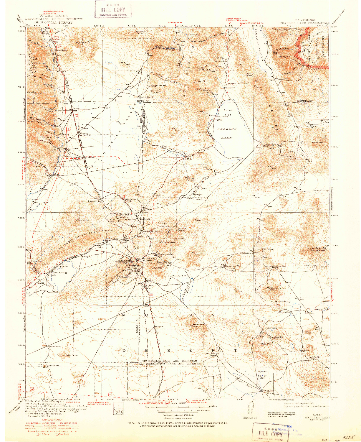 USGS 1:250000-SCALE QUADRANGLE FOR SEARLES LAKE, CA 1915