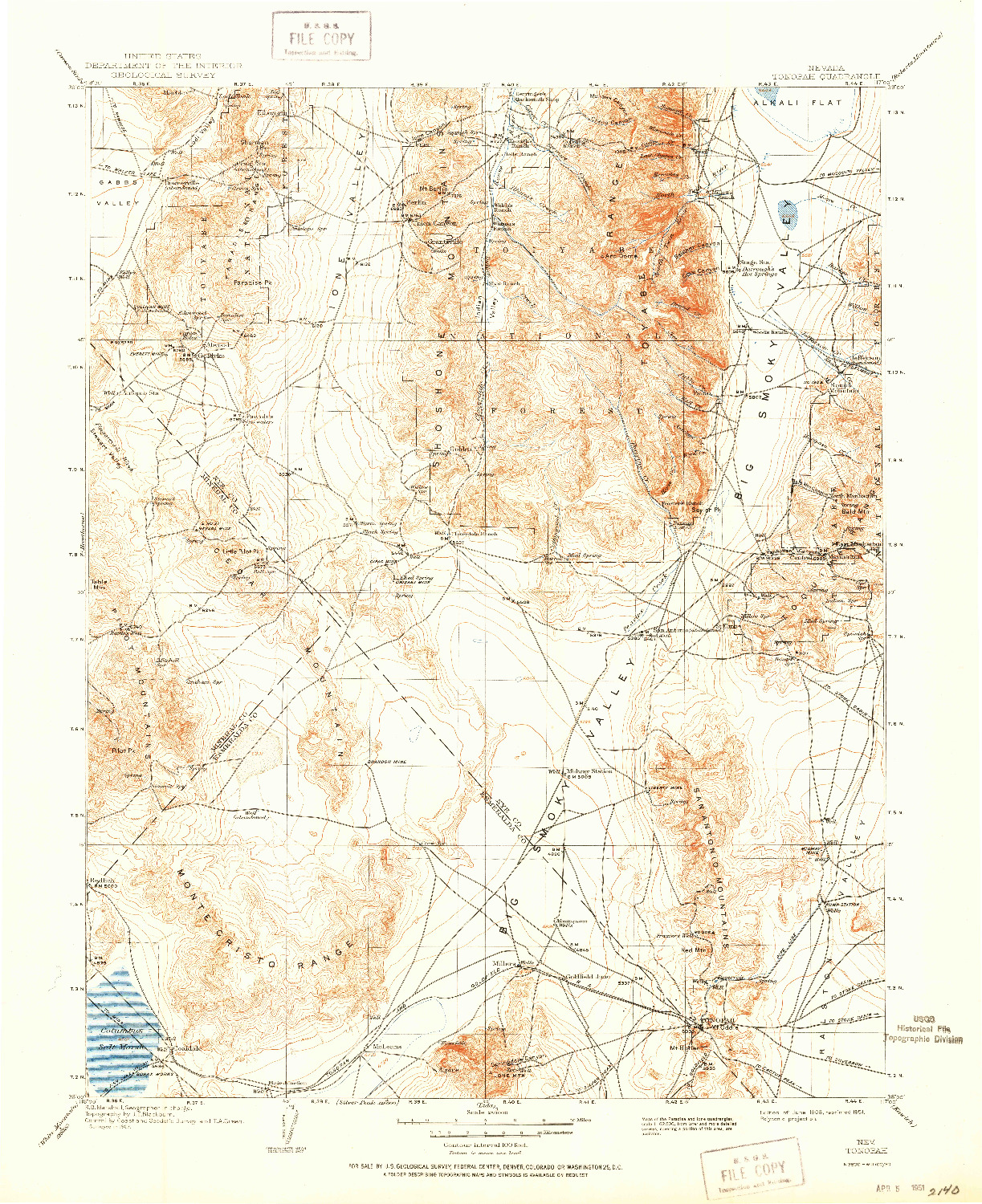 USGS 1:250000-SCALE QUADRANGLE FOR TONOPAH, NV 1908