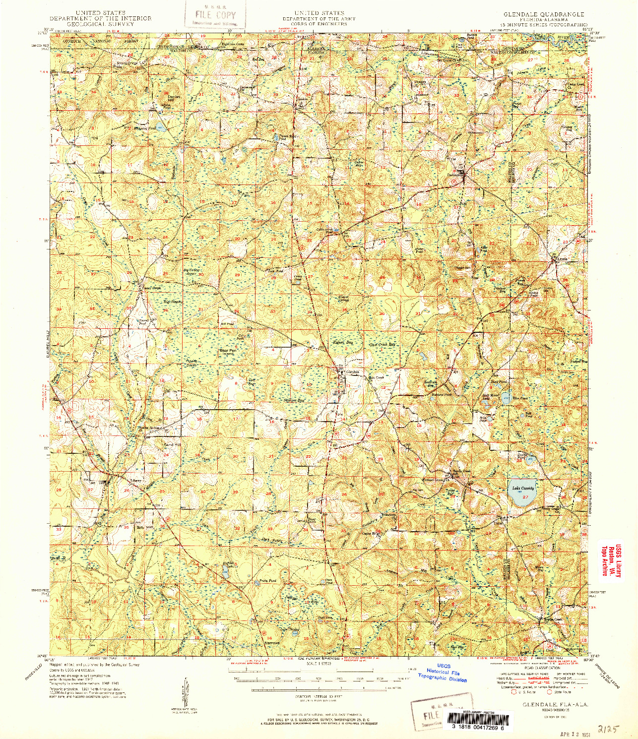 USGS 1:62500-SCALE QUADRANGLE FOR GLENDALE, FL 1951