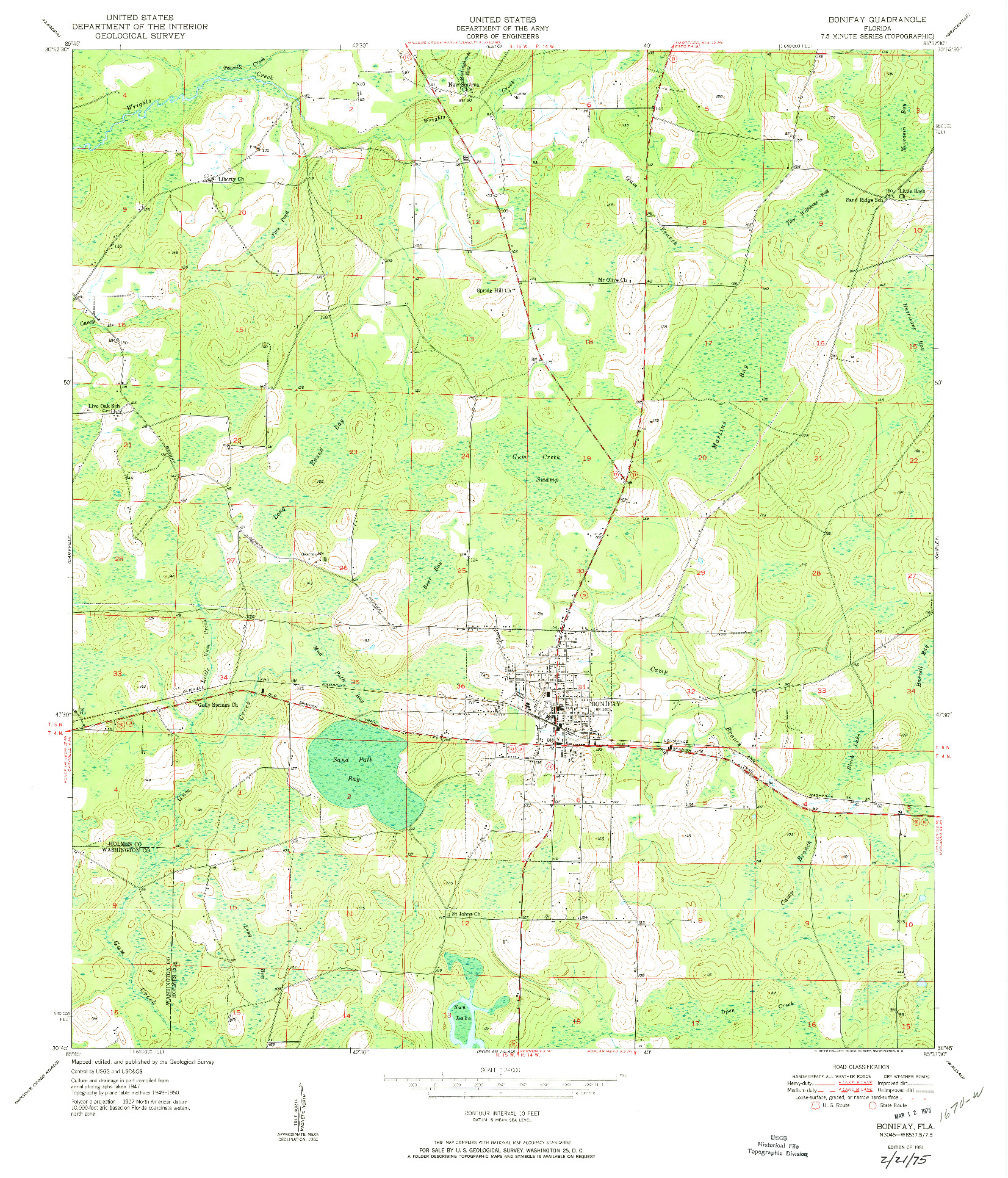 USGS 1:24000-SCALE QUADRANGLE FOR BONIFAY, FL 1951