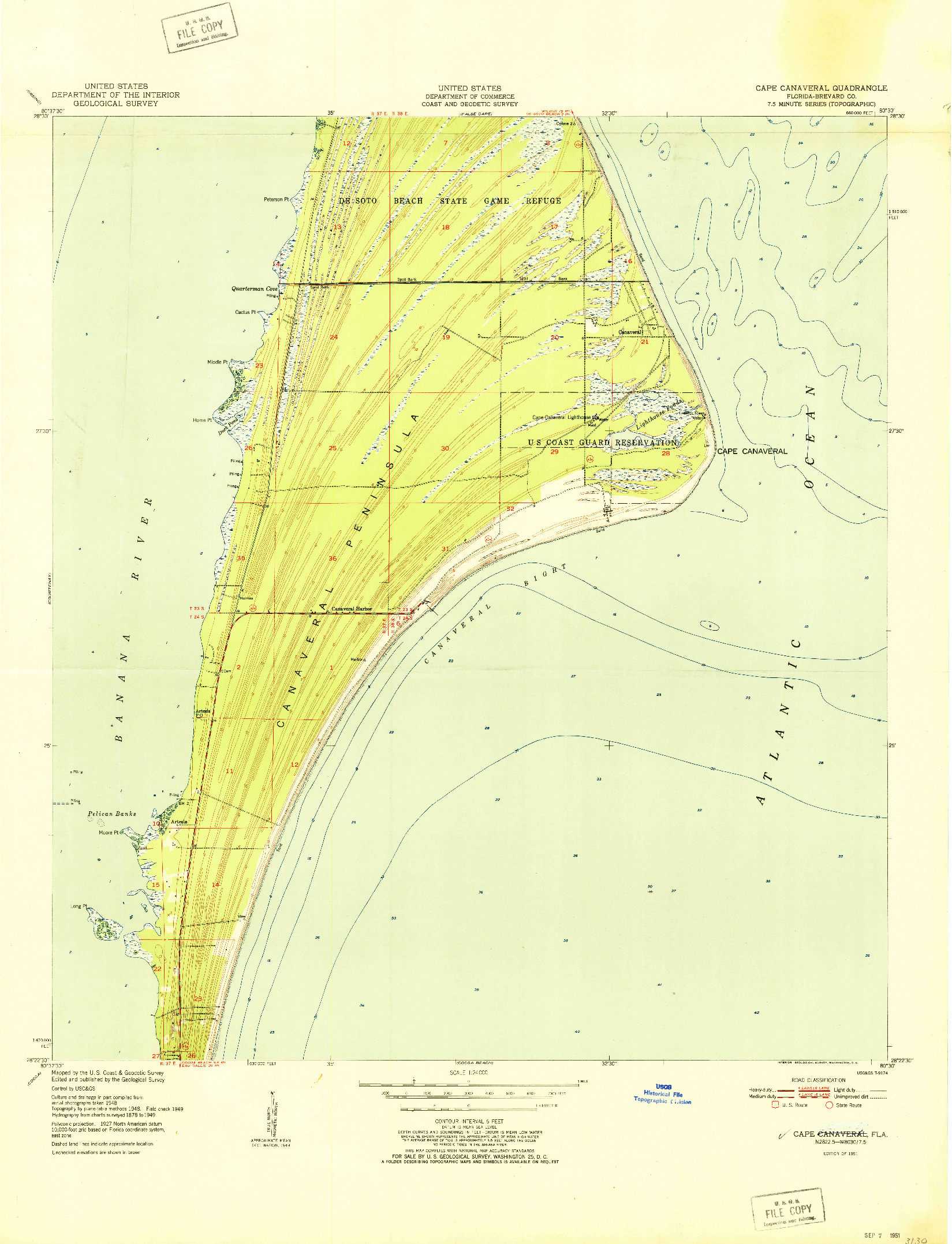 USGS 1:24000-SCALE QUADRANGLE FOR CAPE CANAVERAL, FL 1951