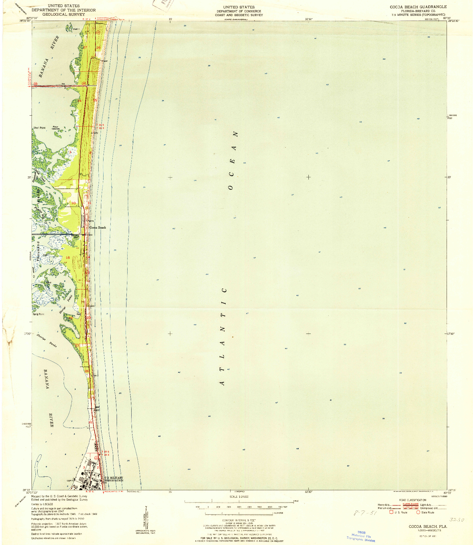 USGS 1:24000-SCALE QUADRANGLE FOR COCOA BEACH, FL 1951