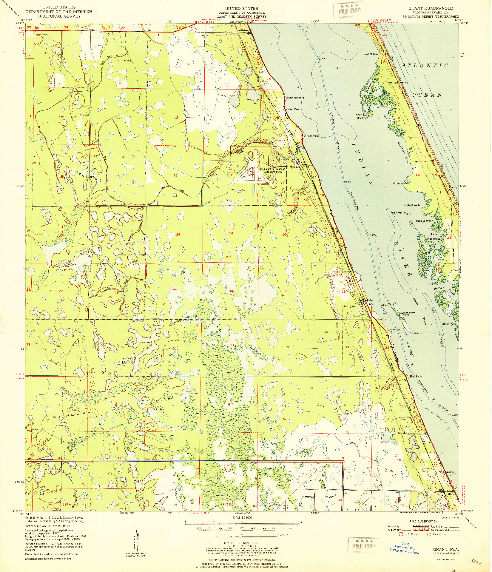 USGS 1:24000-SCALE QUADRANGLE FOR GRANT, FL 1951