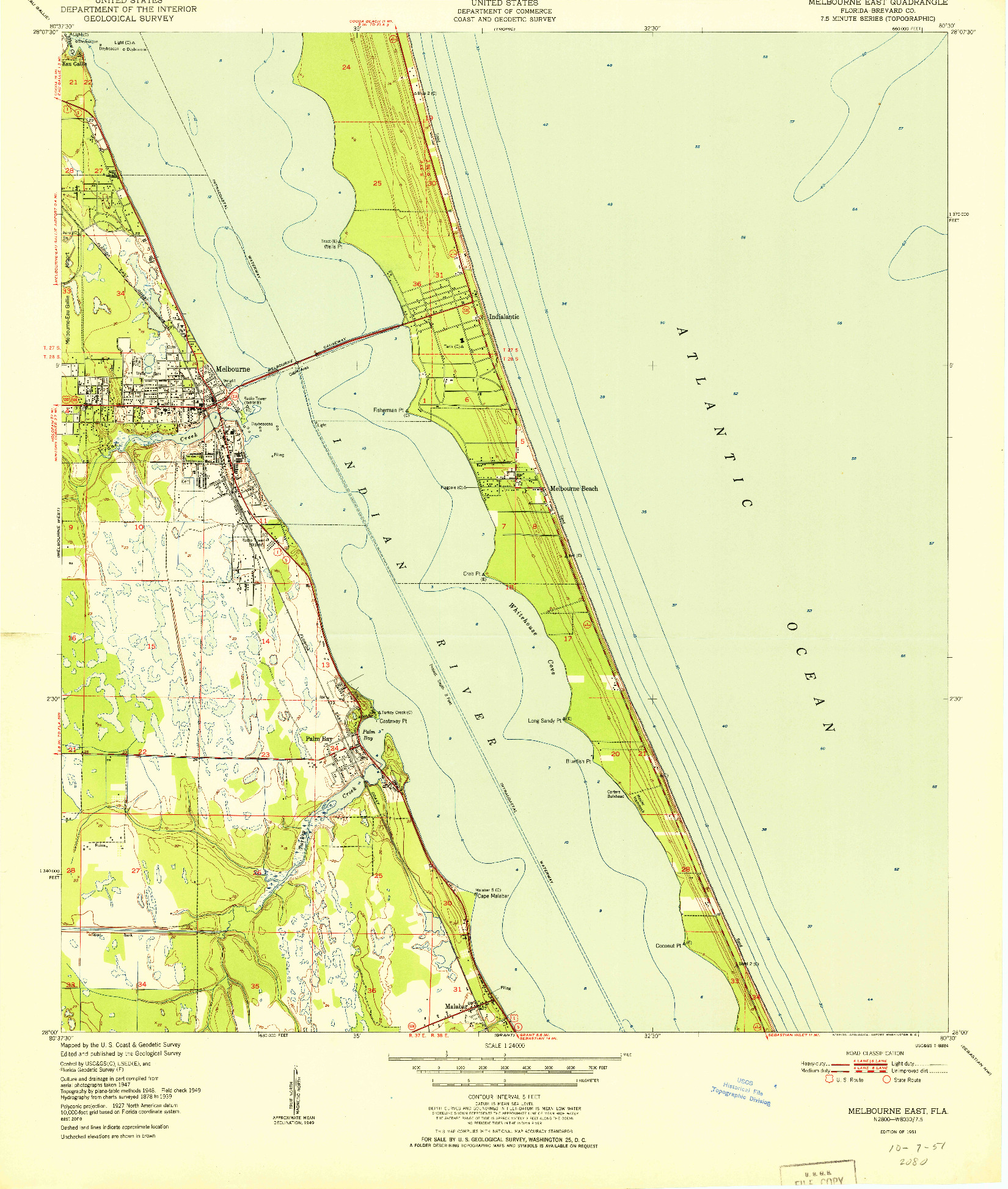 USGS 1:24000-SCALE QUADRANGLE FOR MELBOURNE EAST, FL 1951