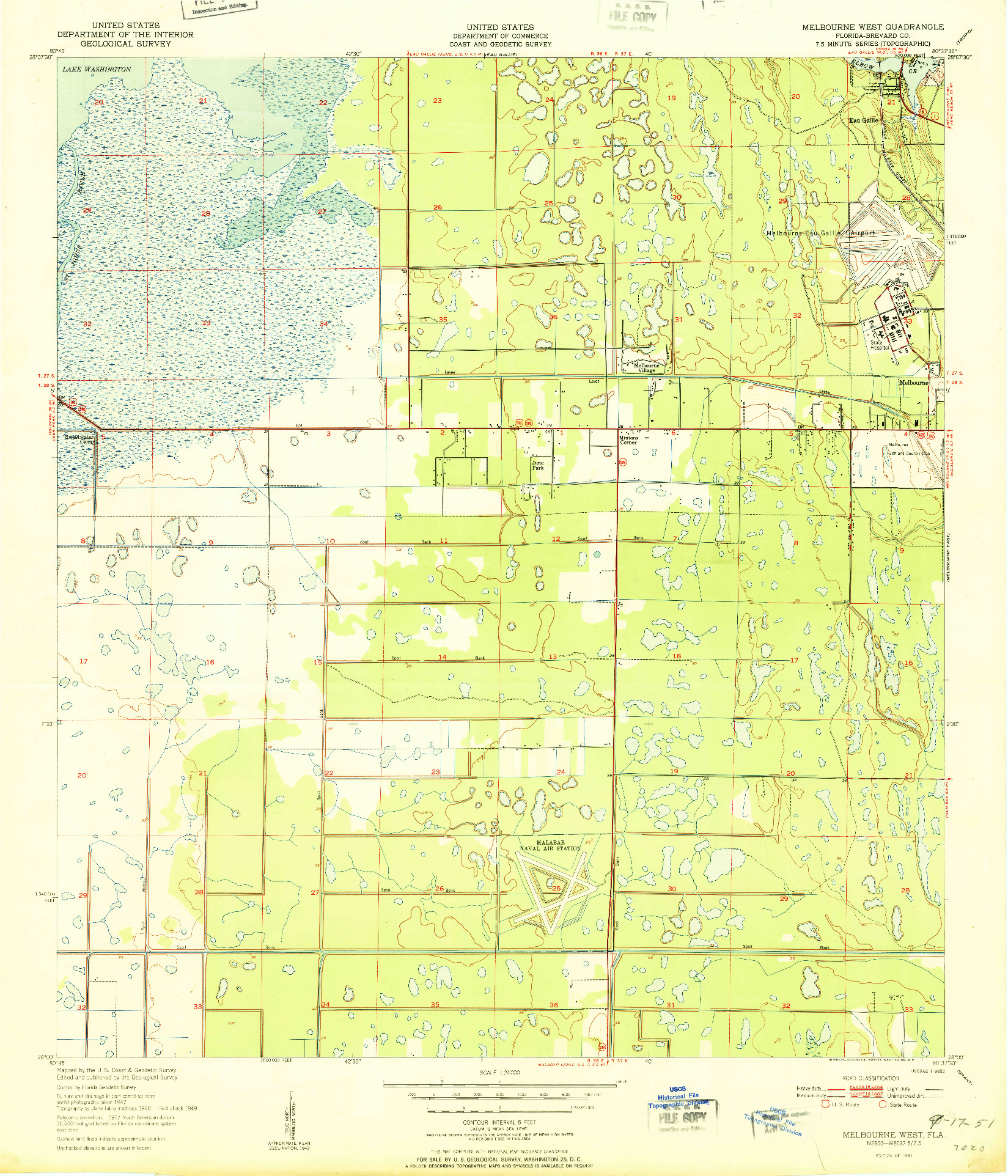 USGS 1:24000-SCALE QUADRANGLE FOR MELBOURNE WEST, FL 1951