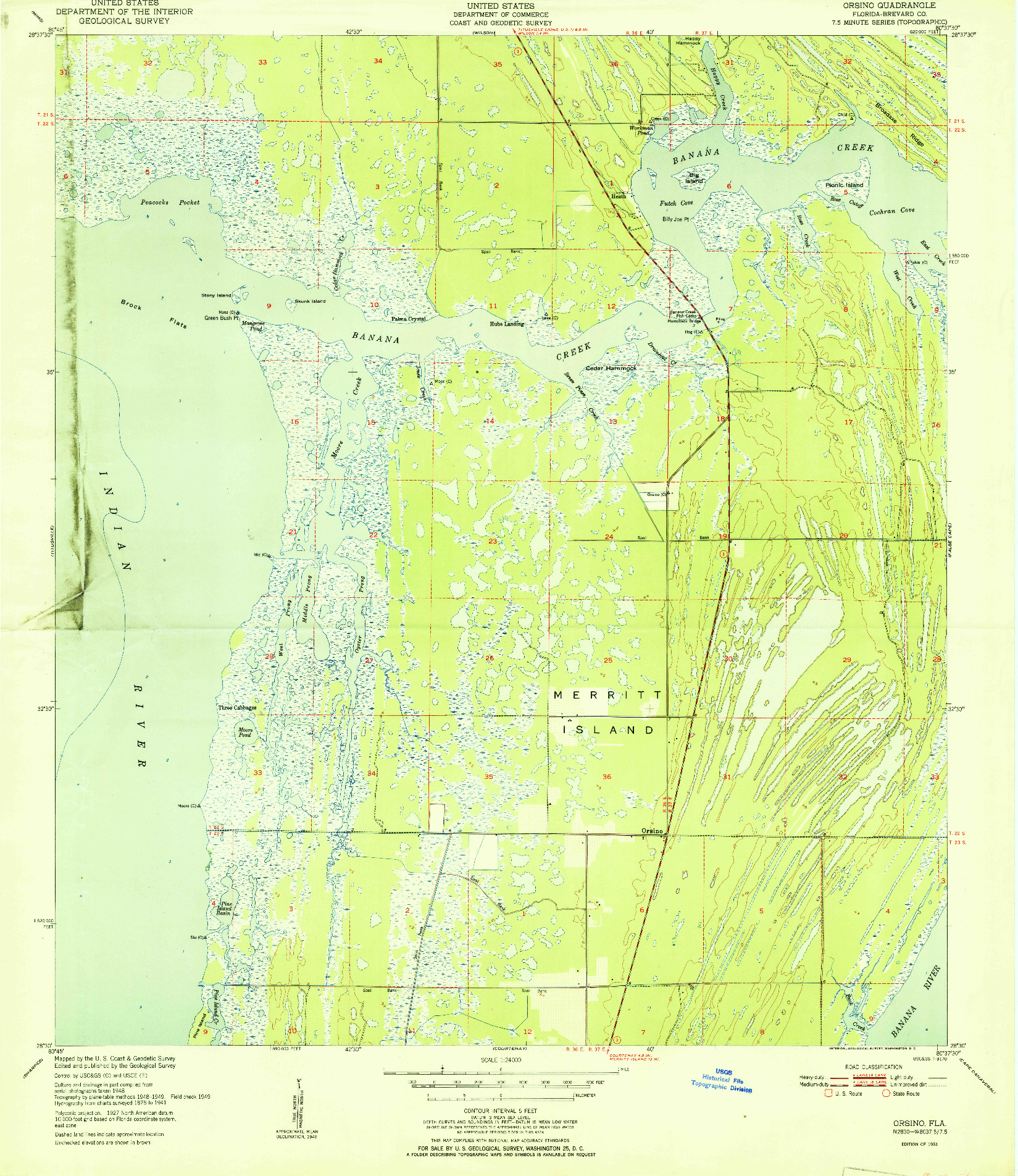 USGS 1:24000-SCALE QUADRANGLE FOR ORSINO, FL 1951