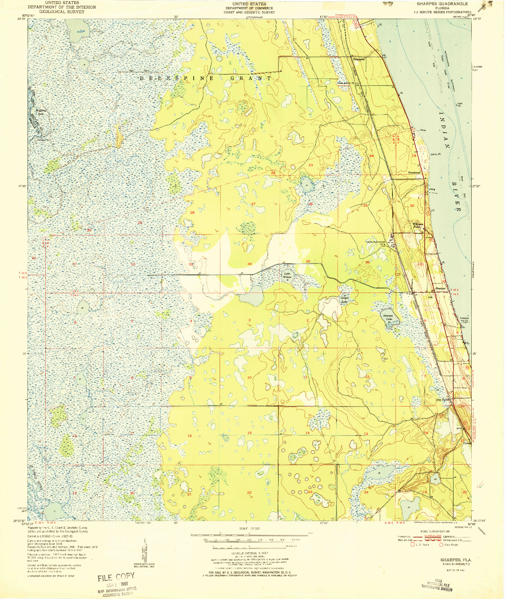 USGS 1:24000-SCALE QUADRANGLE FOR SHARPES, FL 1951