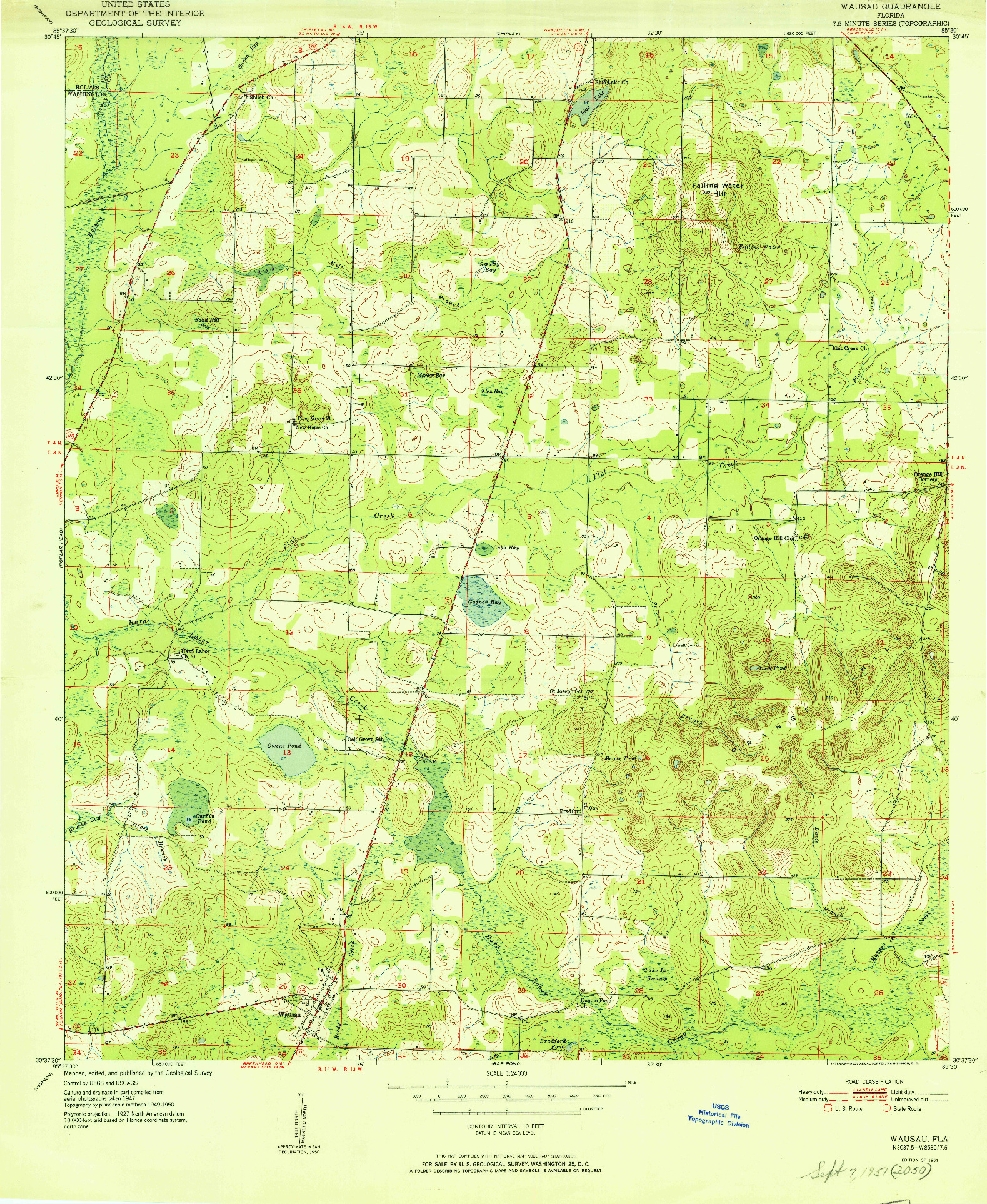 USGS 1:24000-SCALE QUADRANGLE FOR WAUSAU, FL 1951