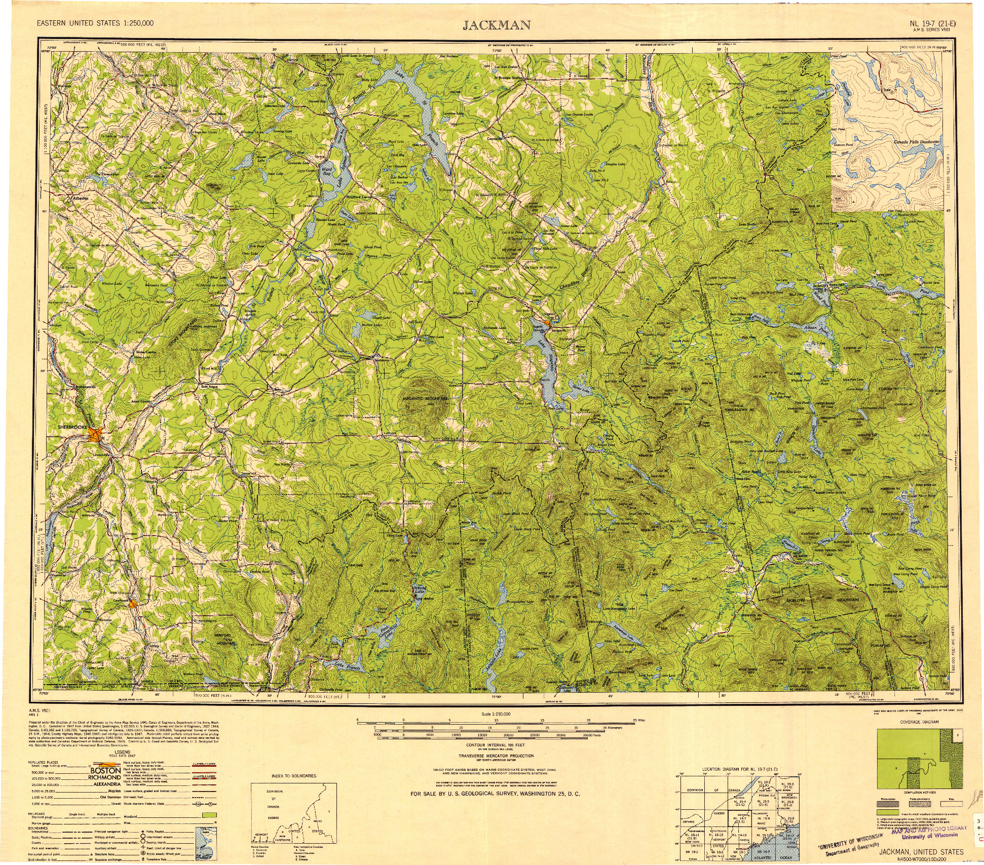 USGS 1:250000-SCALE QUADRANGLE FOR JACKMAN, ME 1949