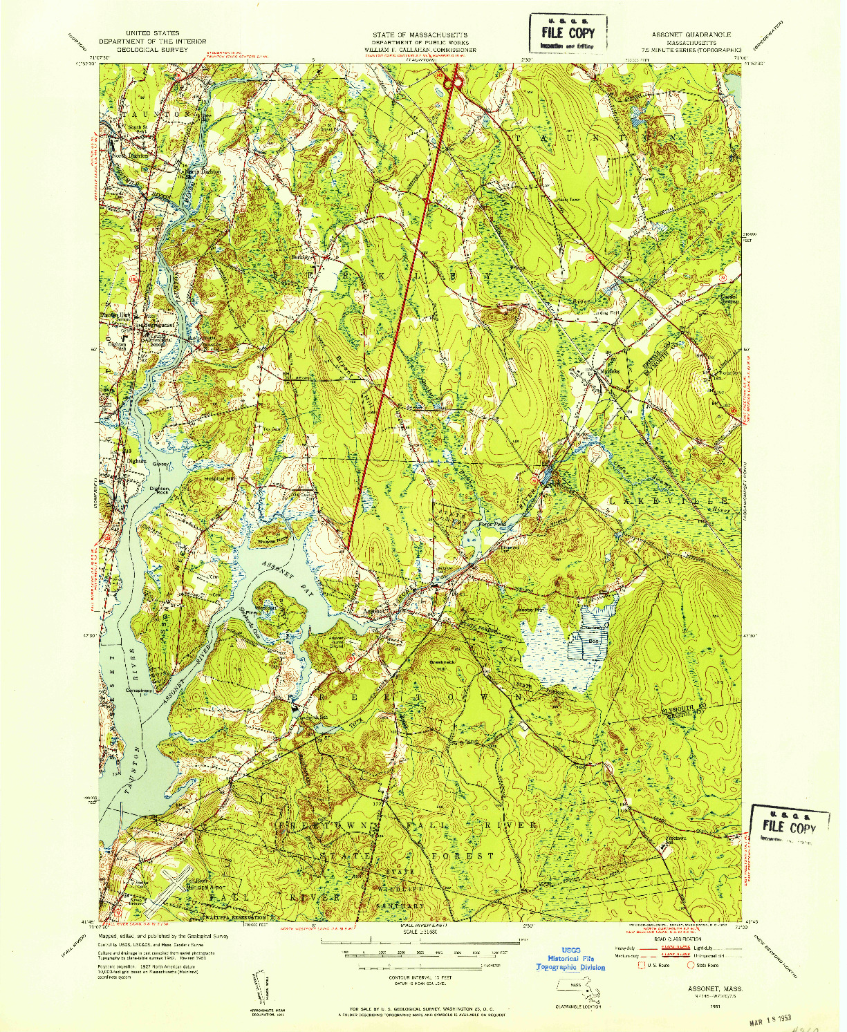 USGS 1:31680-SCALE QUADRANGLE FOR ASSONET, MA 1951