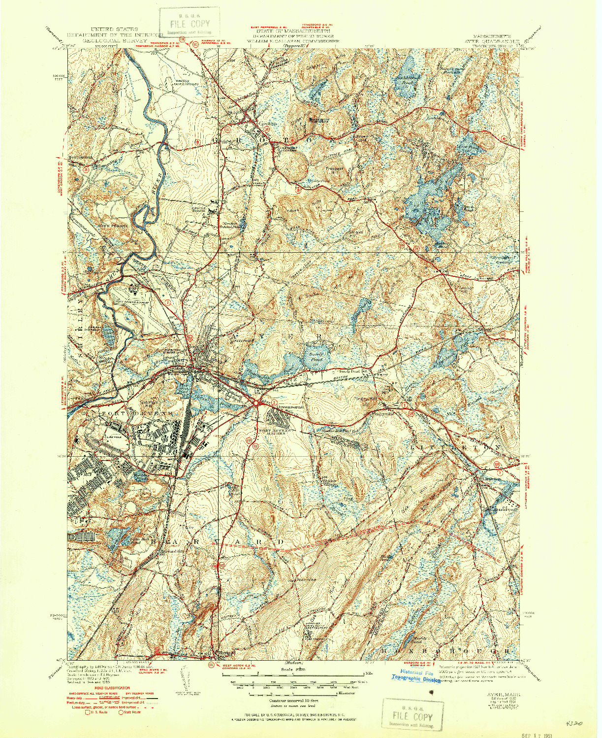 USGS 1:31680-SCALE QUADRANGLE FOR AYER, MA 1939