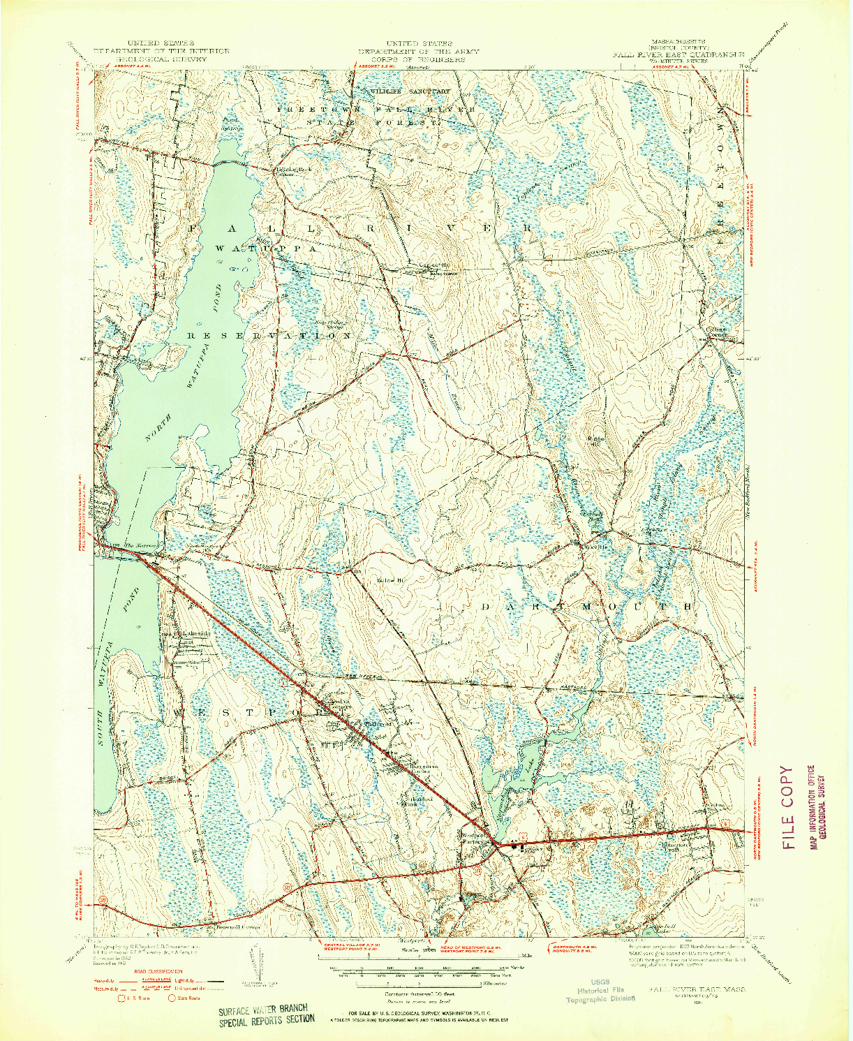 USGS 1:31680-SCALE QUADRANGLE FOR FALL RIVER EAST, MA 1951