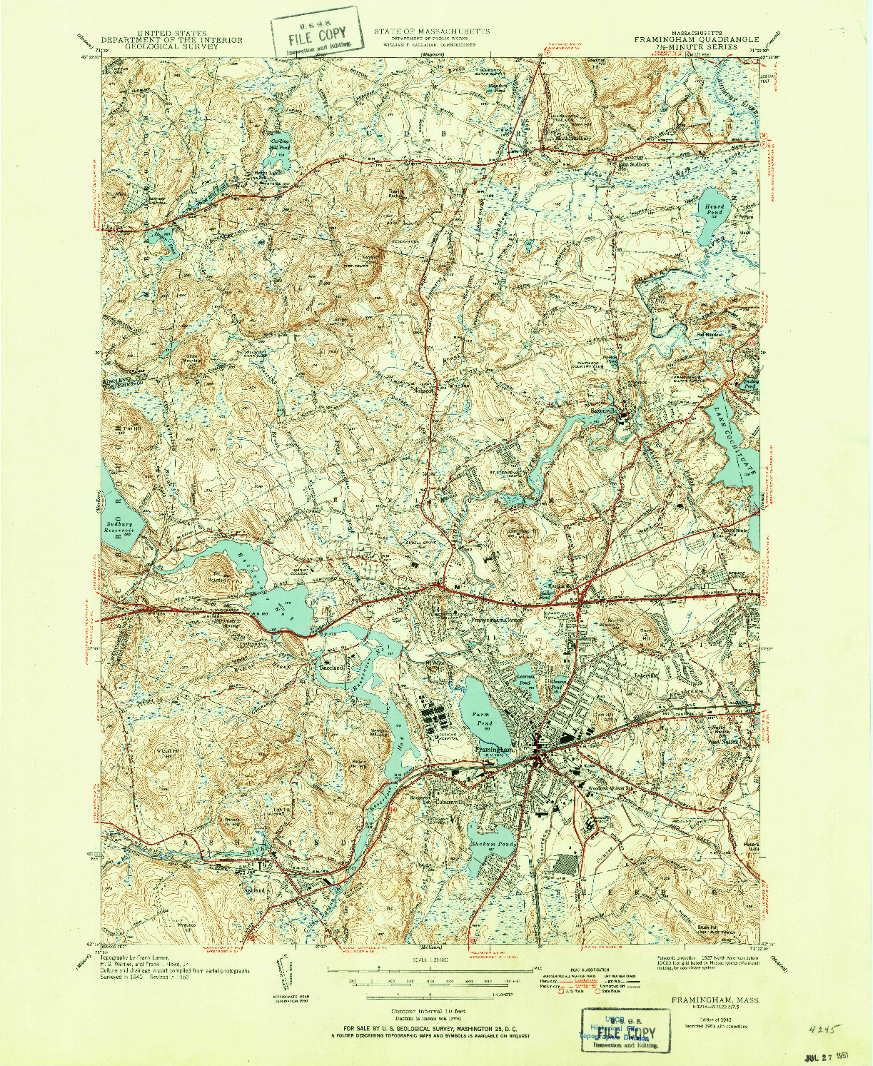 USGS 1:31680-SCALE QUADRANGLE FOR FRAMINGHAM, MA 1943
