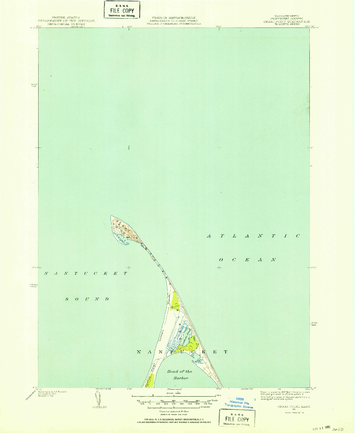 USGS 1:31680-SCALE QUADRANGLE FOR GREAT POINT, MA 1951